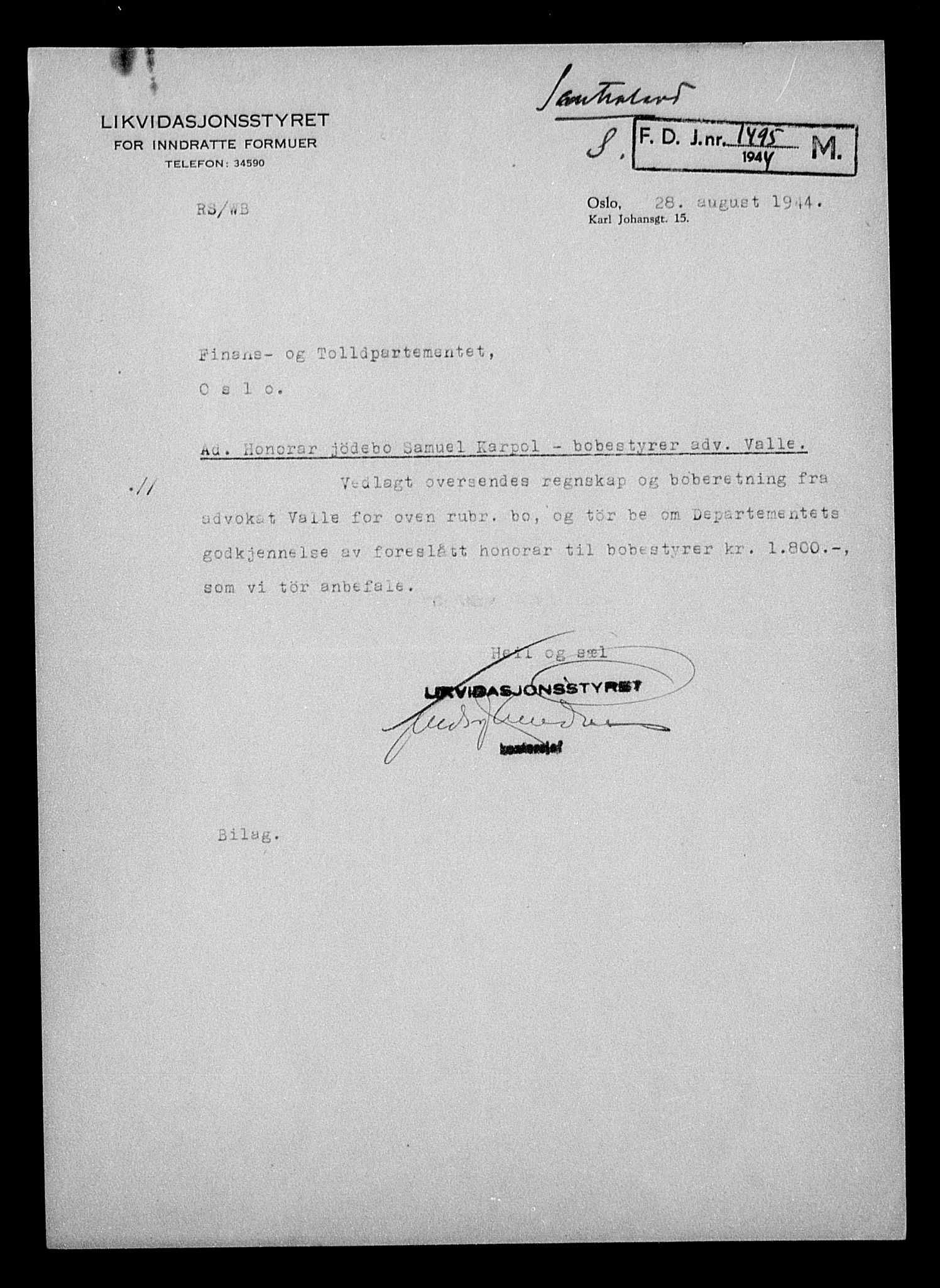 Justisdepartementet, Tilbakeføringskontoret for inndratte formuer, AV/RA-S-1564/H/Hc/Hcc/L0949: --, 1945-1947, s. 717