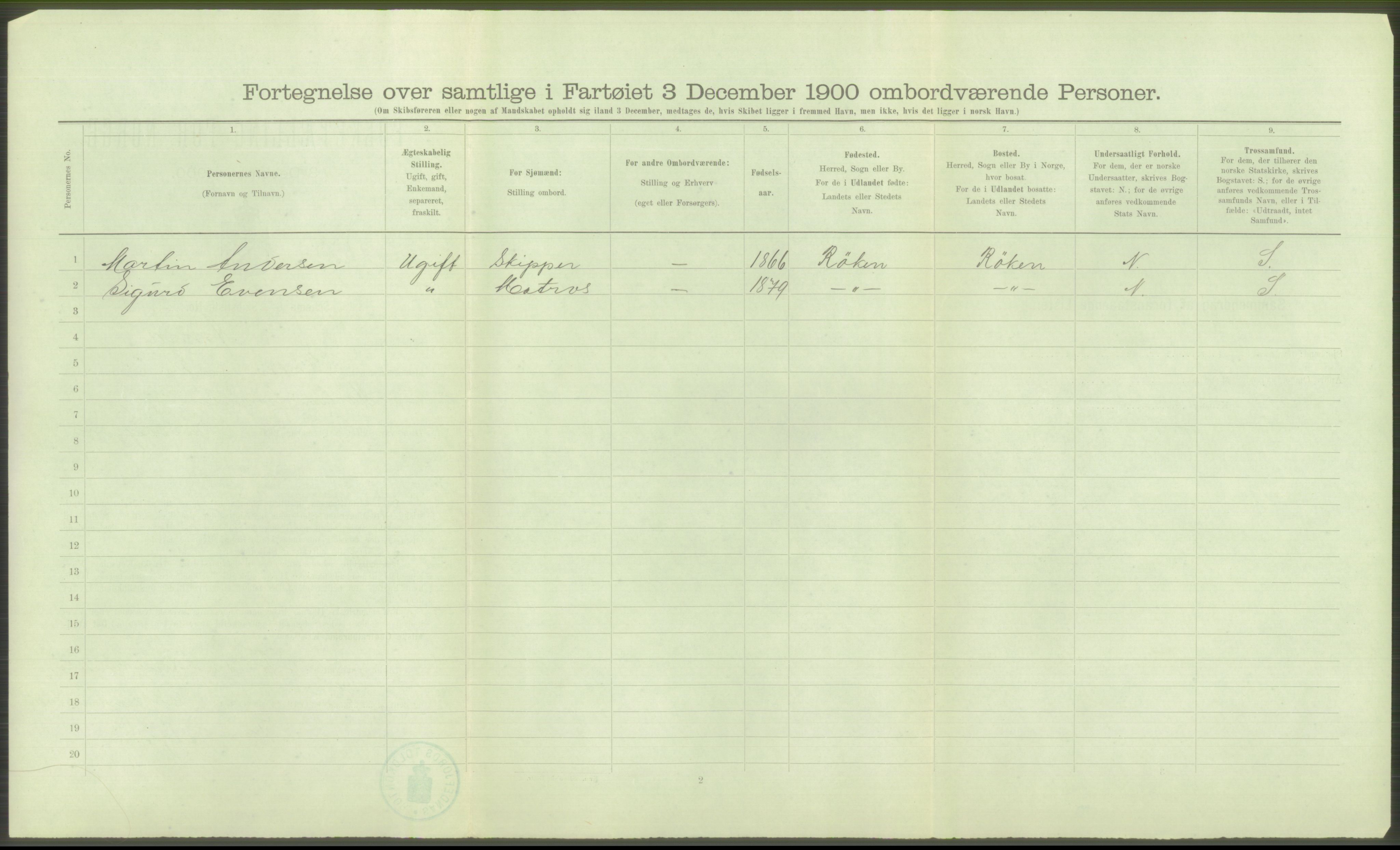 RA, Folketelling 1900 - skipslister med personlister for skip i norske havner, utenlandske havner og til havs, 1900, s. 532