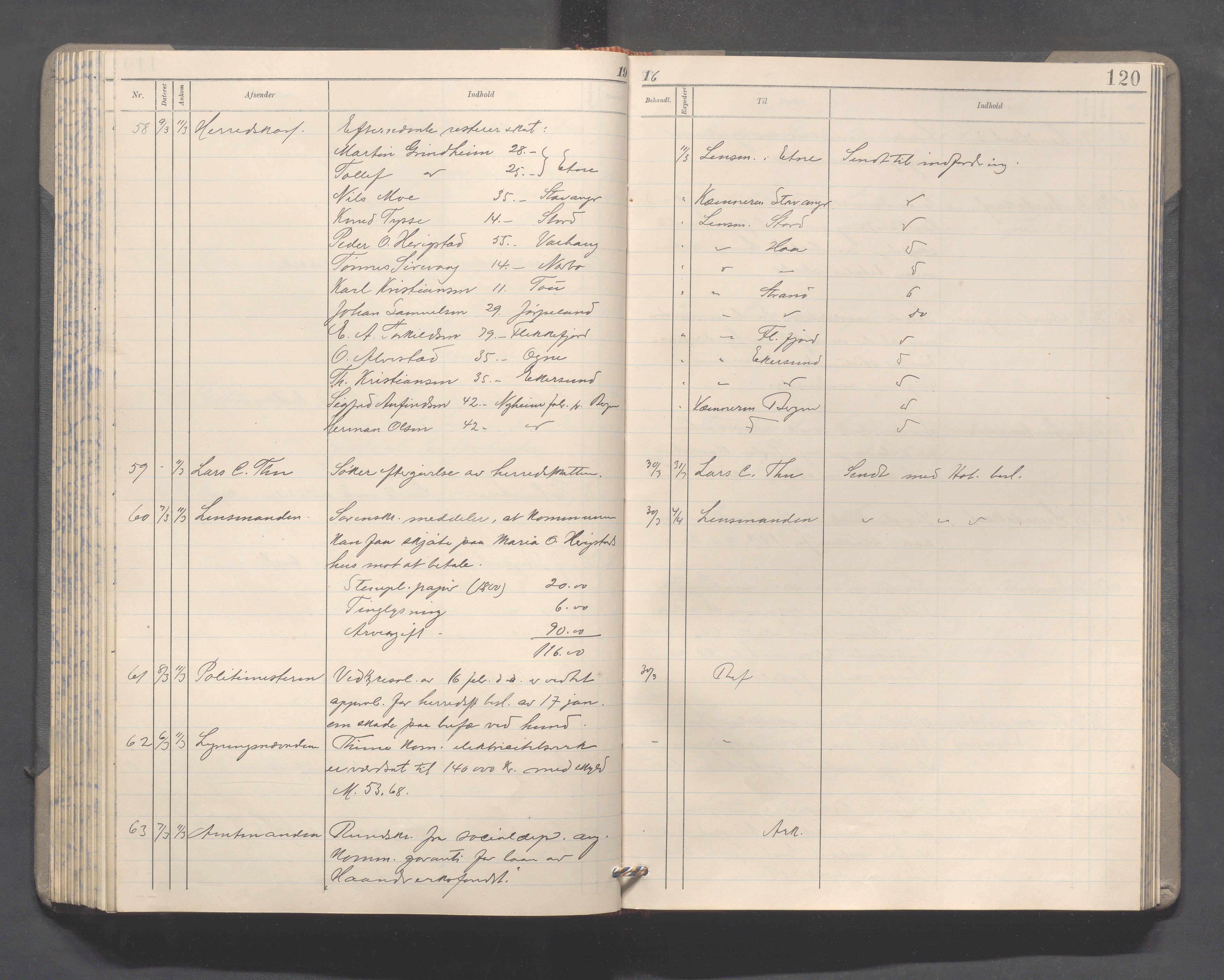 Time kommune - Formannskapet, IKAR/K-100592/C/Ca/L0004: Journal, 1914-1918, s. 120