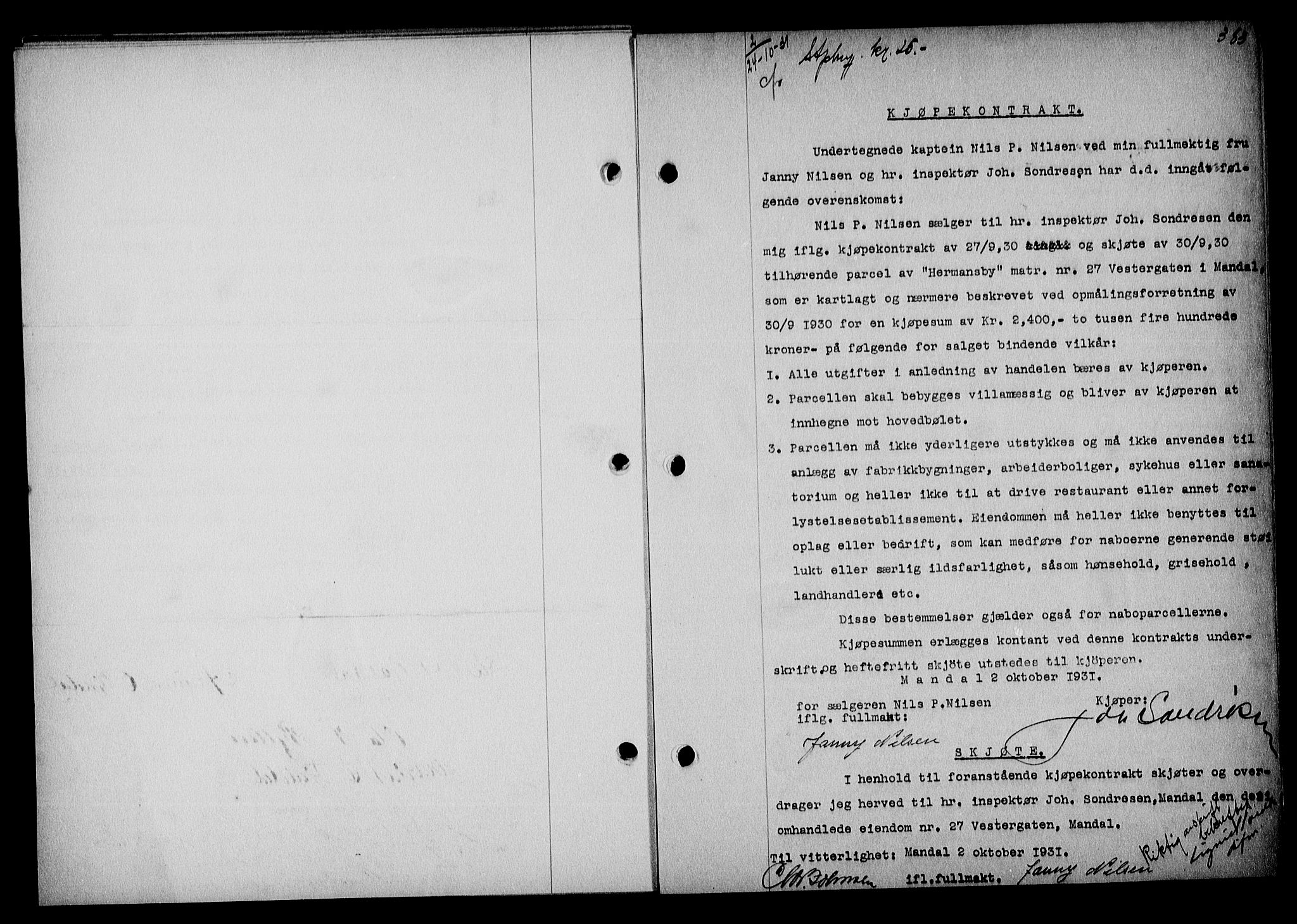 Mandal sorenskriveri, SAK/1221-0005/001/G/Gb/Gba/L0066: Pantebok nr. A-3, 1930-1932, Tingl.dato: 24.10.1931