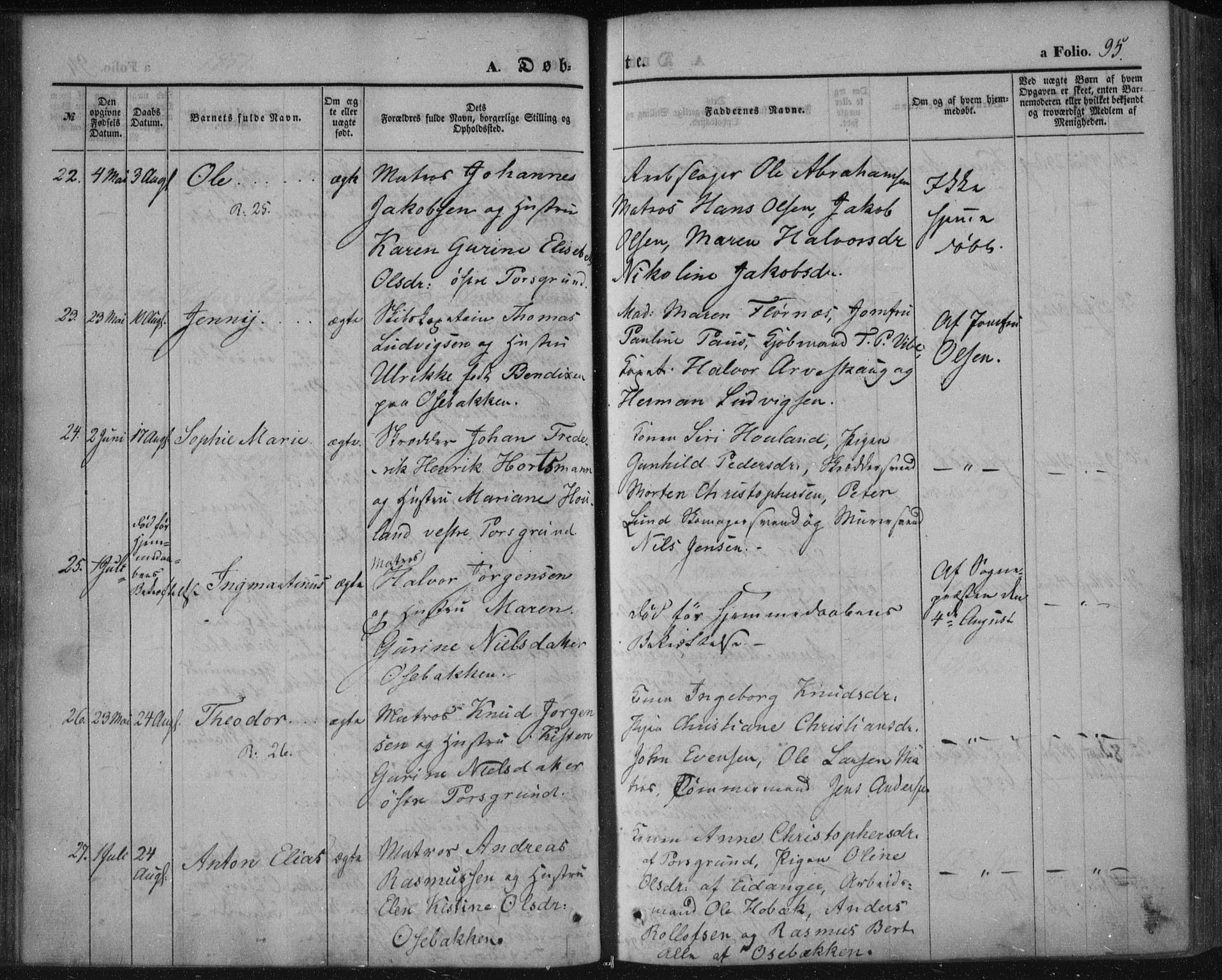 Porsgrunn kirkebøker , AV/SAKO-A-104/F/Fa/L0006: Ministerialbok nr. 6, 1841-1857, s. 95