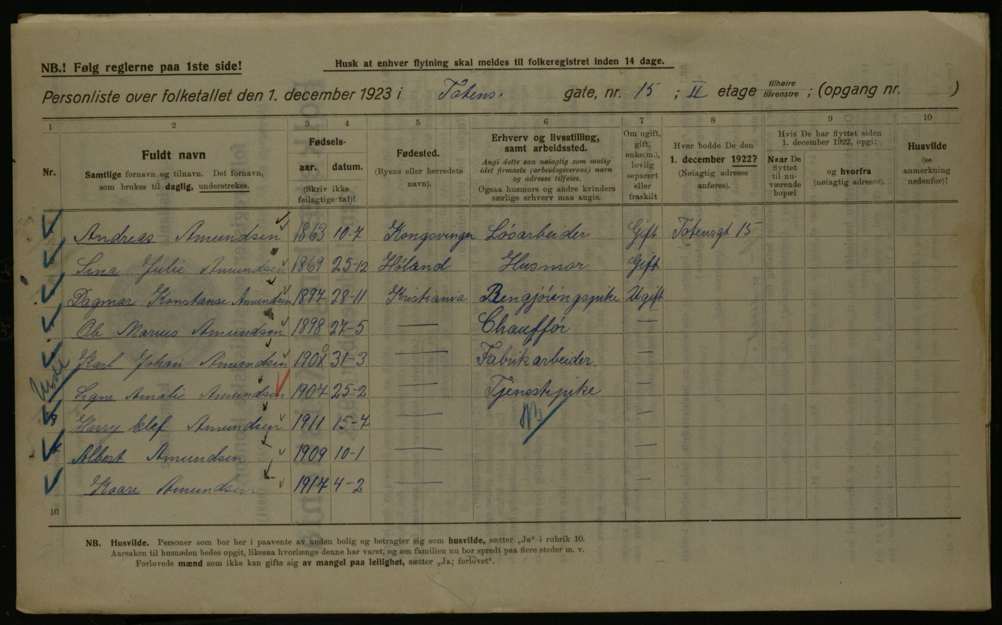 OBA, Kommunal folketelling 1.12.1923 for Kristiania, 1923, s. 127321