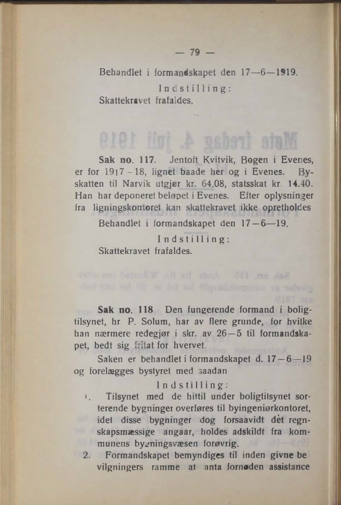 Narvik kommune. Formannskap , AIN/K-18050.150/A/Ab/L0009: Møtebok, 1919