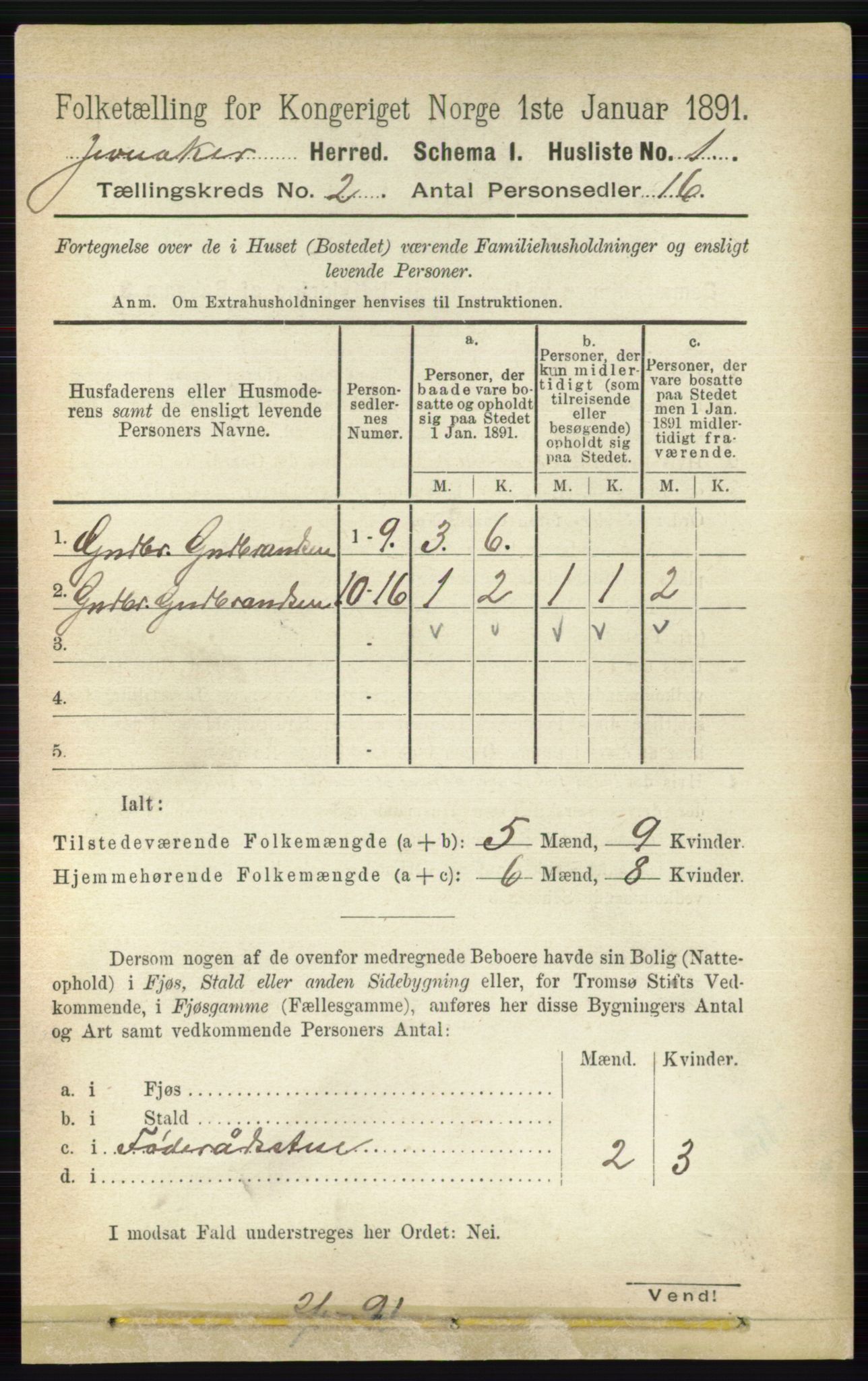 RA, Folketelling 1891 for 0532 Jevnaker herred, 1891, s. 557