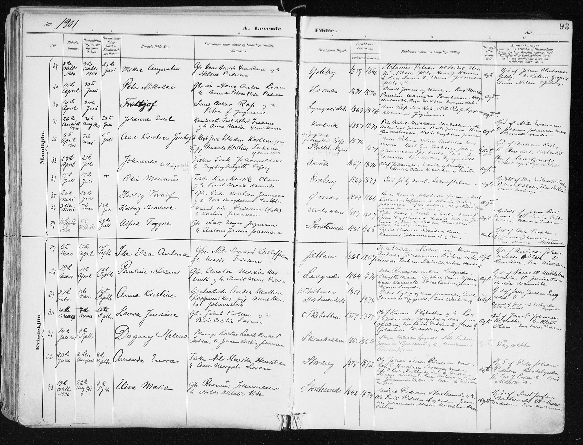 Lyngen sokneprestembete, AV/SATØ-S-1289/H/He/Hea/L0008kirke: Ministerialbok nr. 8, 1891-1902, s. 93