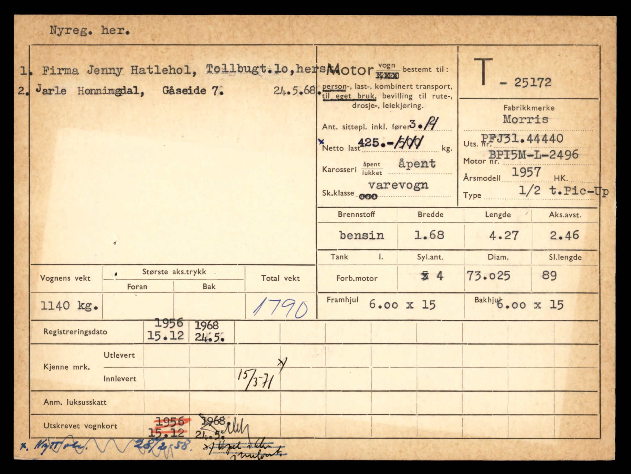 Møre og Romsdal vegkontor - Ålesund trafikkstasjon, AV/SAT-A-4099/F/Fe/L0068: Registreringskort for kjøretøy T 25170 - T 25354, 1927-1998, s. 7