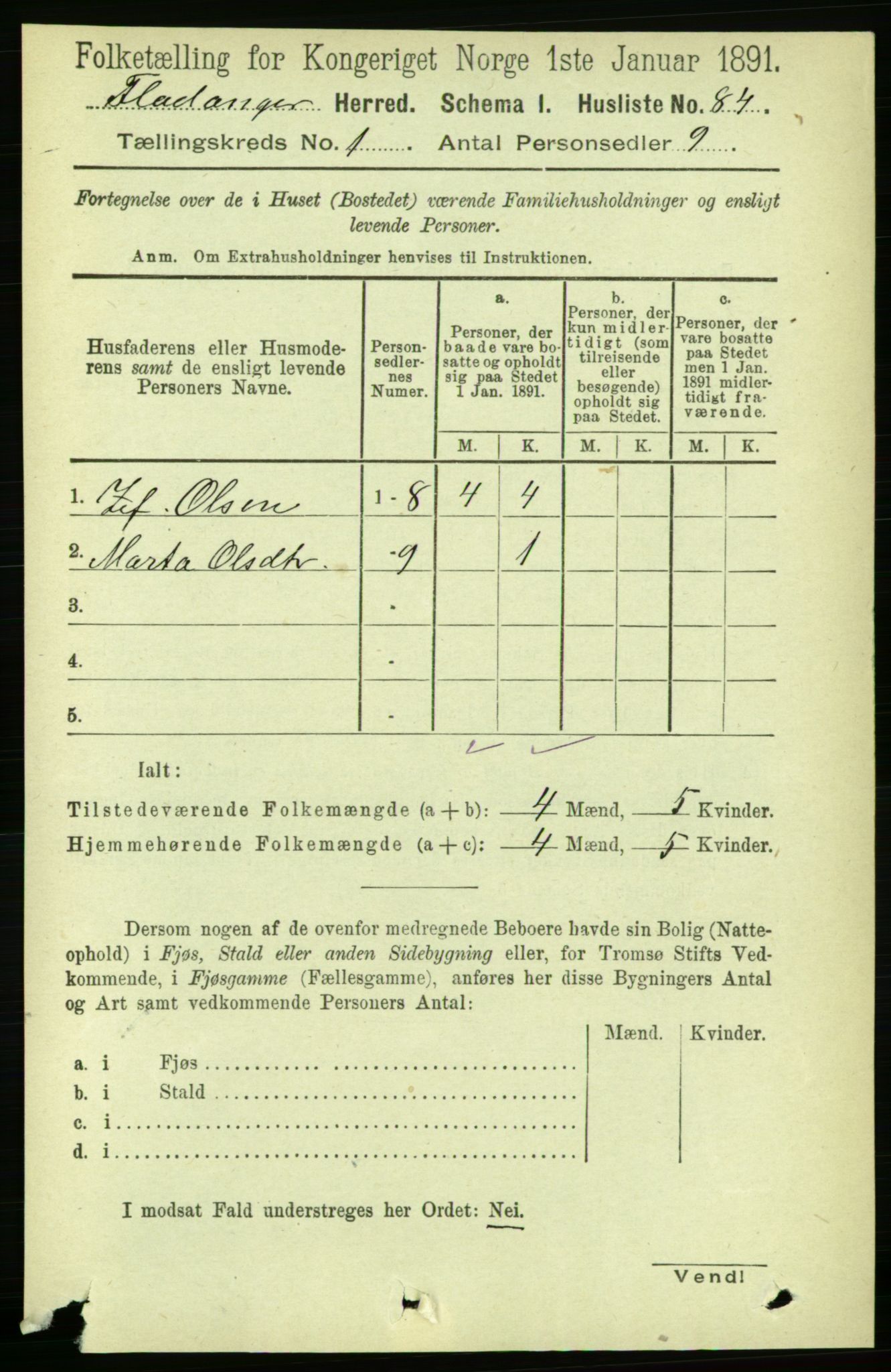 RA, Folketelling 1891 for 1749 Flatanger herred, 1891, s. 99