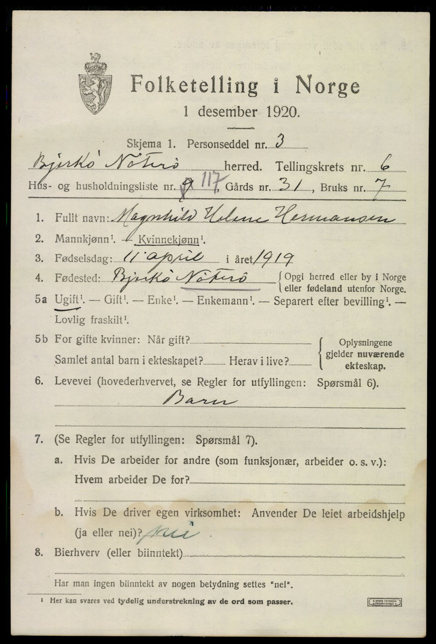 SAKO, Folketelling 1920 for 0722 Nøtterøy herred, 1920, s. 9429