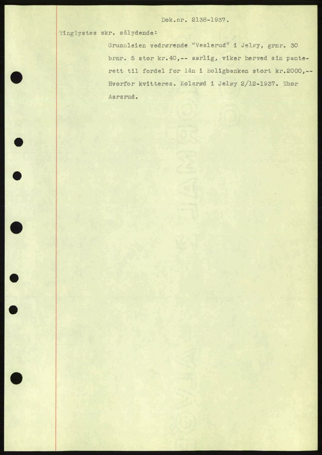 Moss sorenskriveri, SAO/A-10168: Pantebok nr. B4, 1937-1938, Dagboknr: 2138/1937
