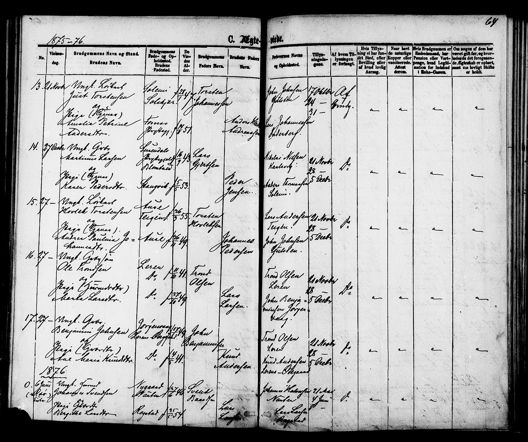 Ministerialprotokoller, klokkerbøker og fødselsregistre - Møre og Romsdal, SAT/A-1454/577/L0895: Ministerialbok nr. 577A02, 1875-1879, s. 64