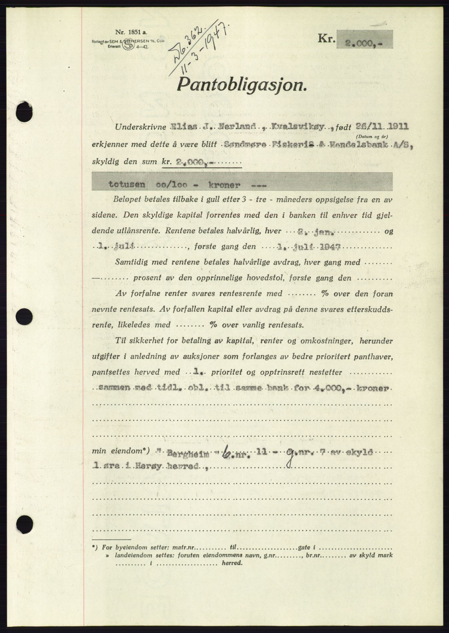 Søre Sunnmøre sorenskriveri, AV/SAT-A-4122/1/2/2C/L0114: Pantebok nr. 1-2B, 1943-1947, Dagboknr: 362/1947