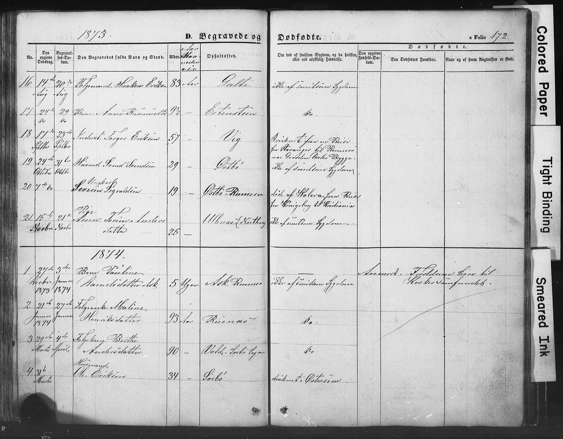 Rennesøy sokneprestkontor, AV/SAST-A -101827/H/Ha/Hab/L0002: Klokkerbok nr. B 2, 1852-1880, s. 172