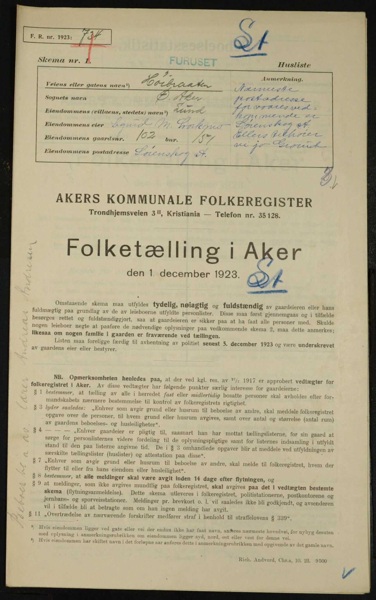 , Kommunal folketelling 1.12.1923 for Aker, 1923, s. 24547