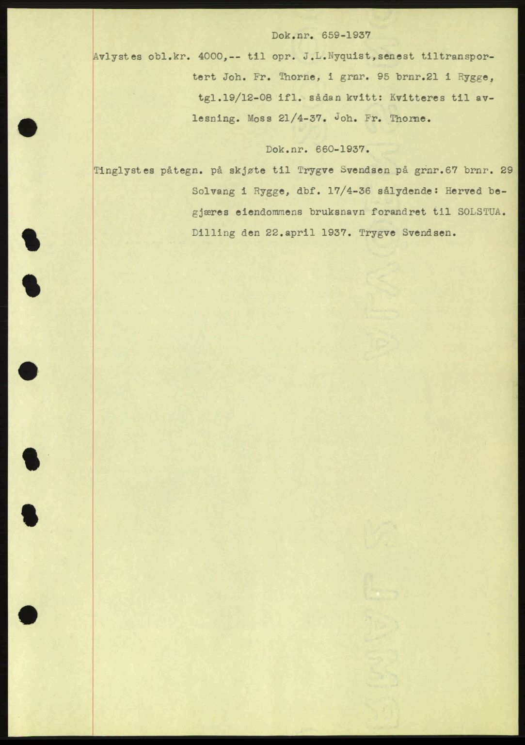 Moss sorenskriveri, SAO/A-10168: Pantebok nr. B3, 1937-1937, Dagboknr: 659/1937