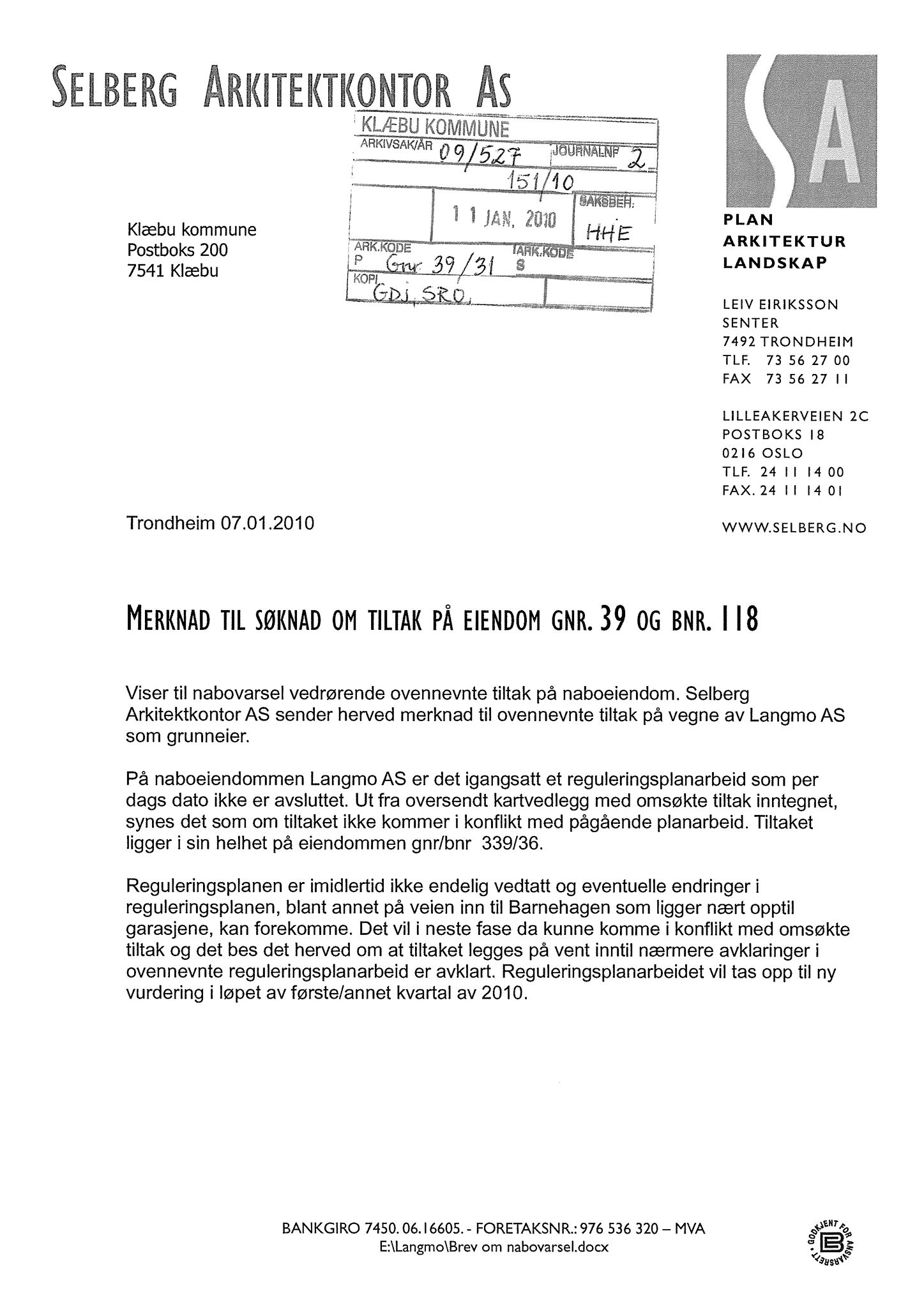 Klæbu Kommune, TRKO/KK/02-FS/L003: Formannsskapet - Møtedokumenter, 2010, s. 296