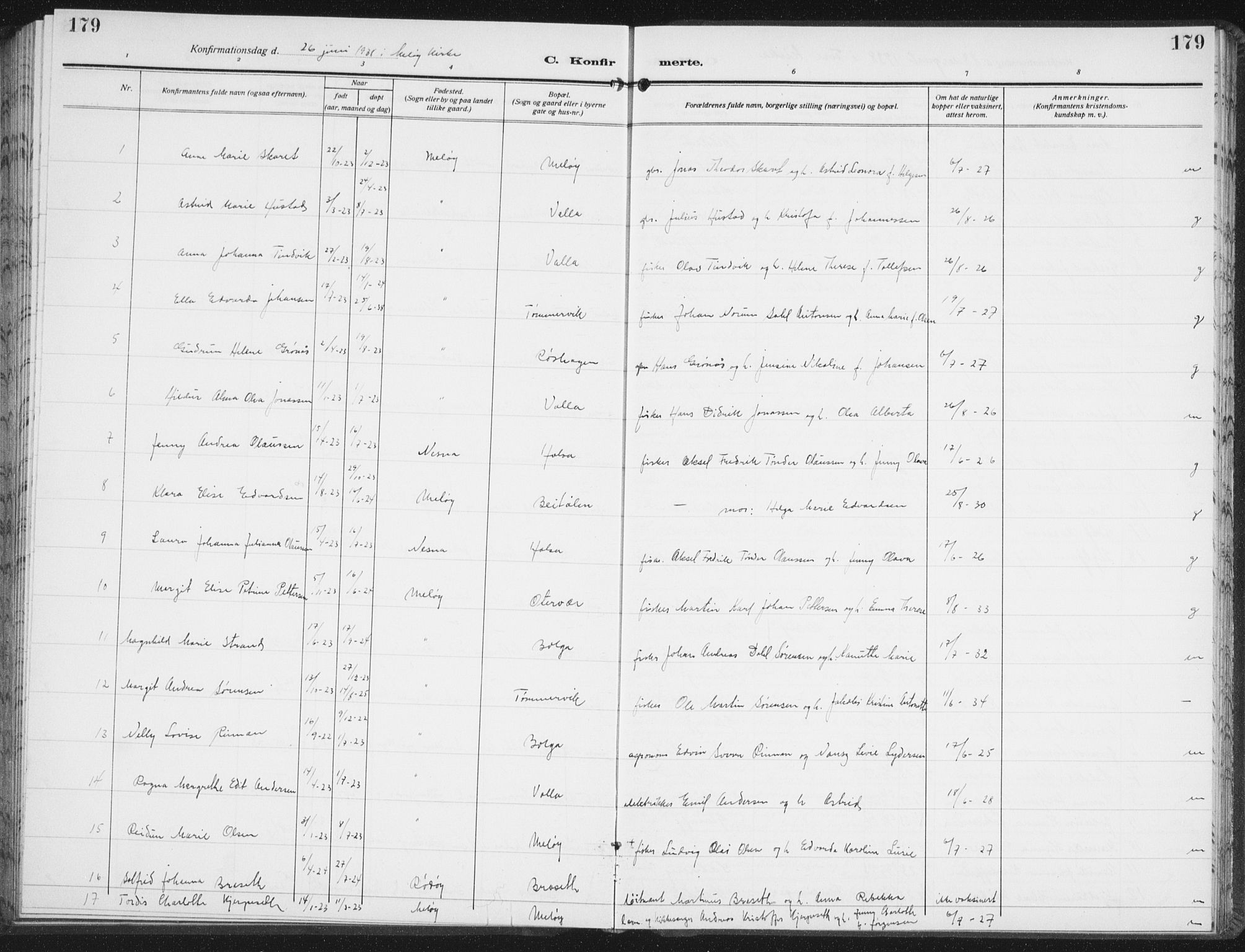 Ministerialprotokoller, klokkerbøker og fødselsregistre - Nordland, AV/SAT-A-1459/843/L0640: Klokkerbok nr. 843C09, 1925-1941, s. 179