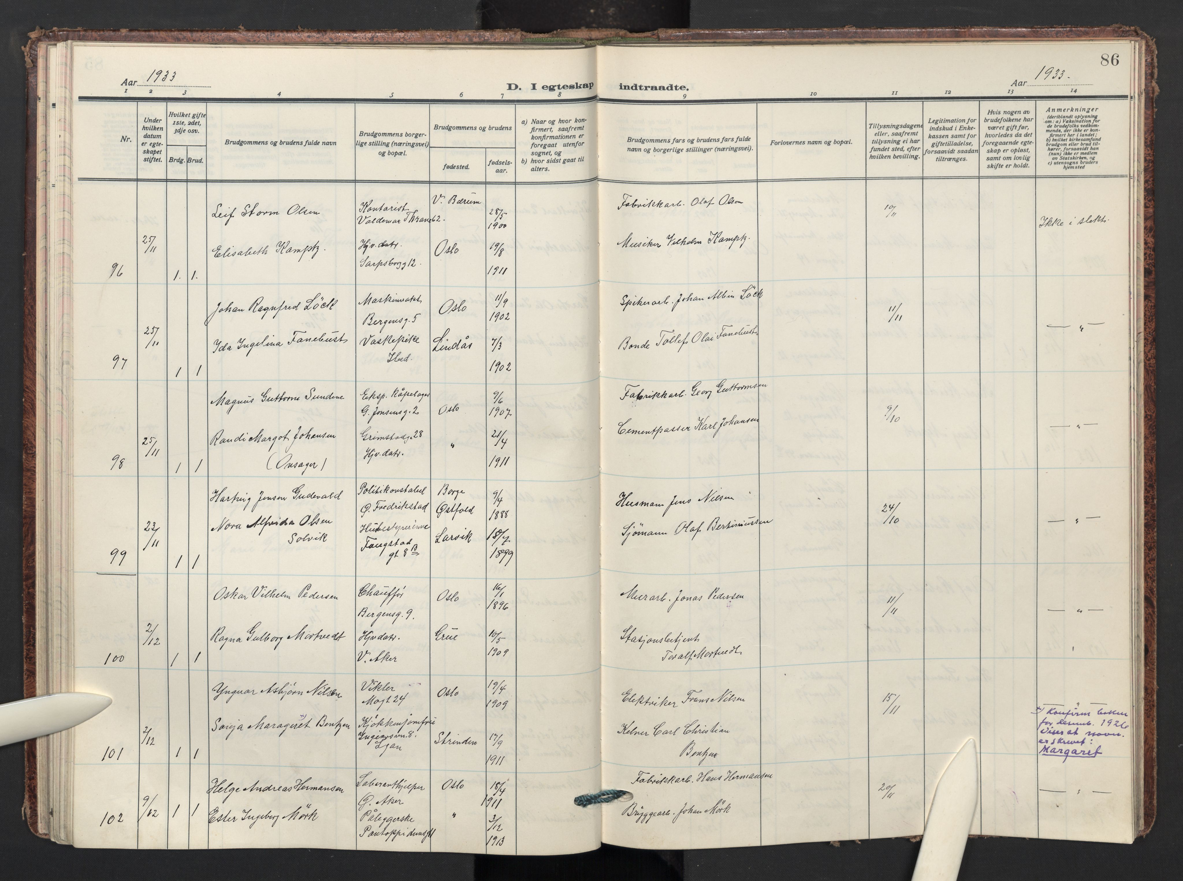 Sagene prestekontor Kirkebøker, AV/SAO-A-10796/F/L0016: Ministerialbok nr. 16, 1929-1935, s. 86