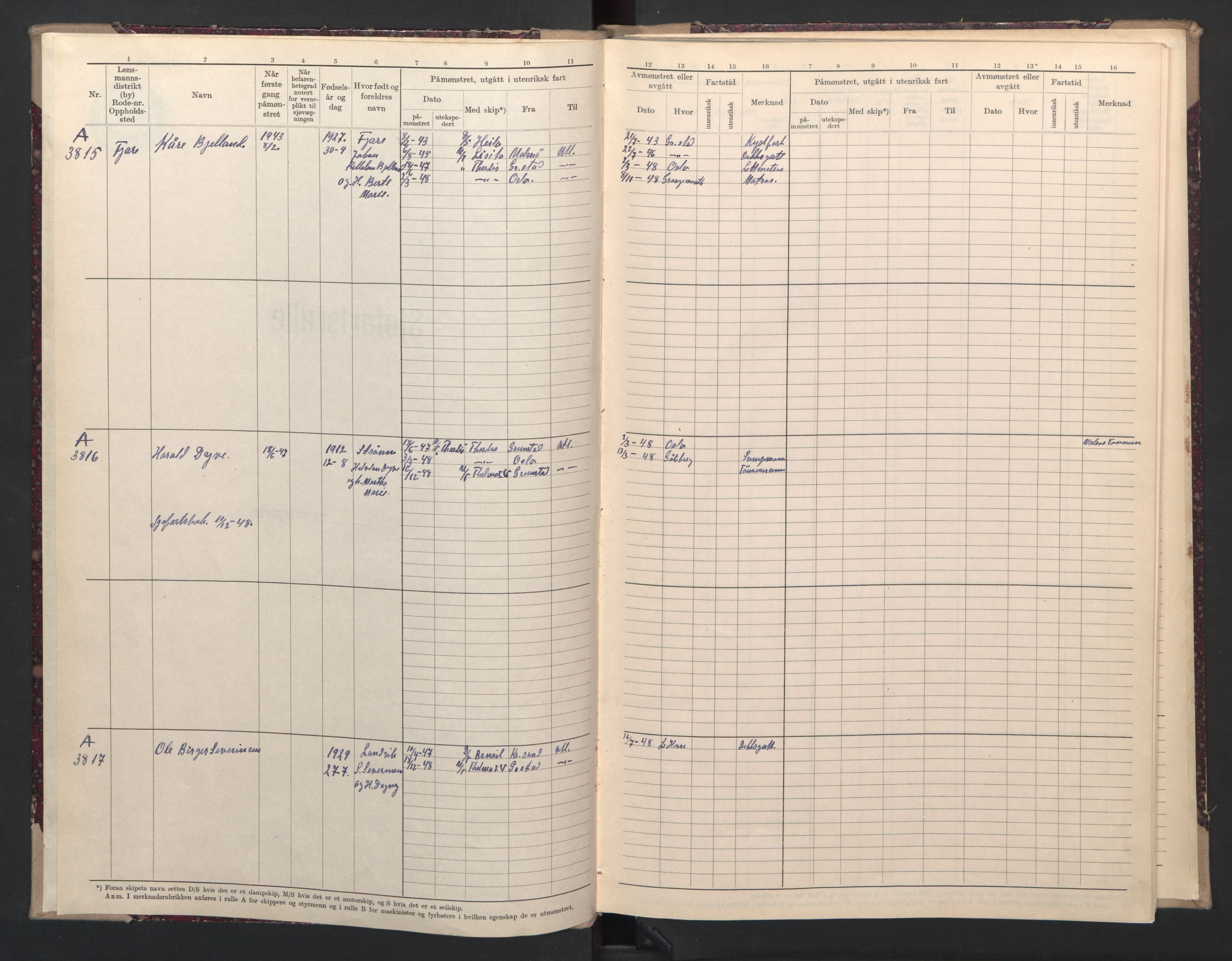 Grimstad mønstringskrets, SAK/2031-0013/F/Fb/L0014: Hovedrulle A nr 3815-3817, V-27, 1943-1948, s. 3