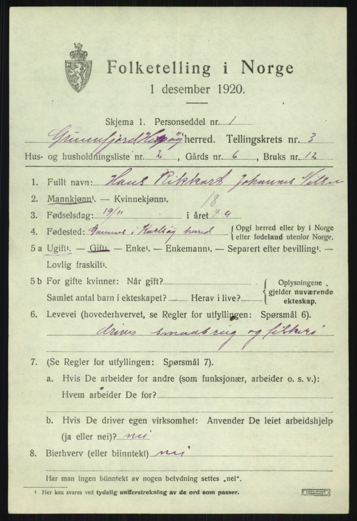 SATØ, Folketelling 1920 for 1935 Helgøy herred, 1920, s. 1393