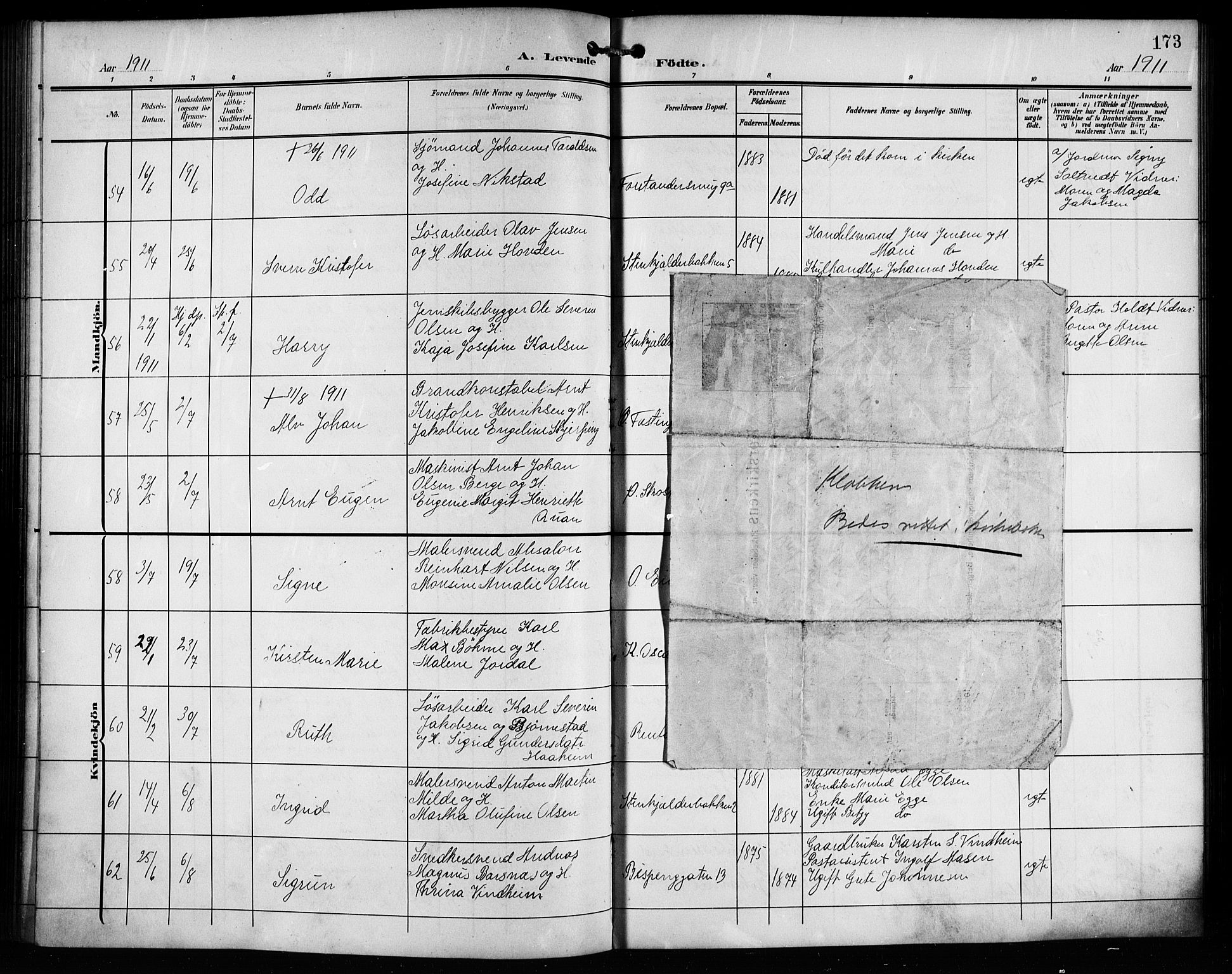 Korskirken sokneprestembete, AV/SAB-A-76101/H/Hab: Klokkerbok nr. B 11, 1905-1916, s. 173