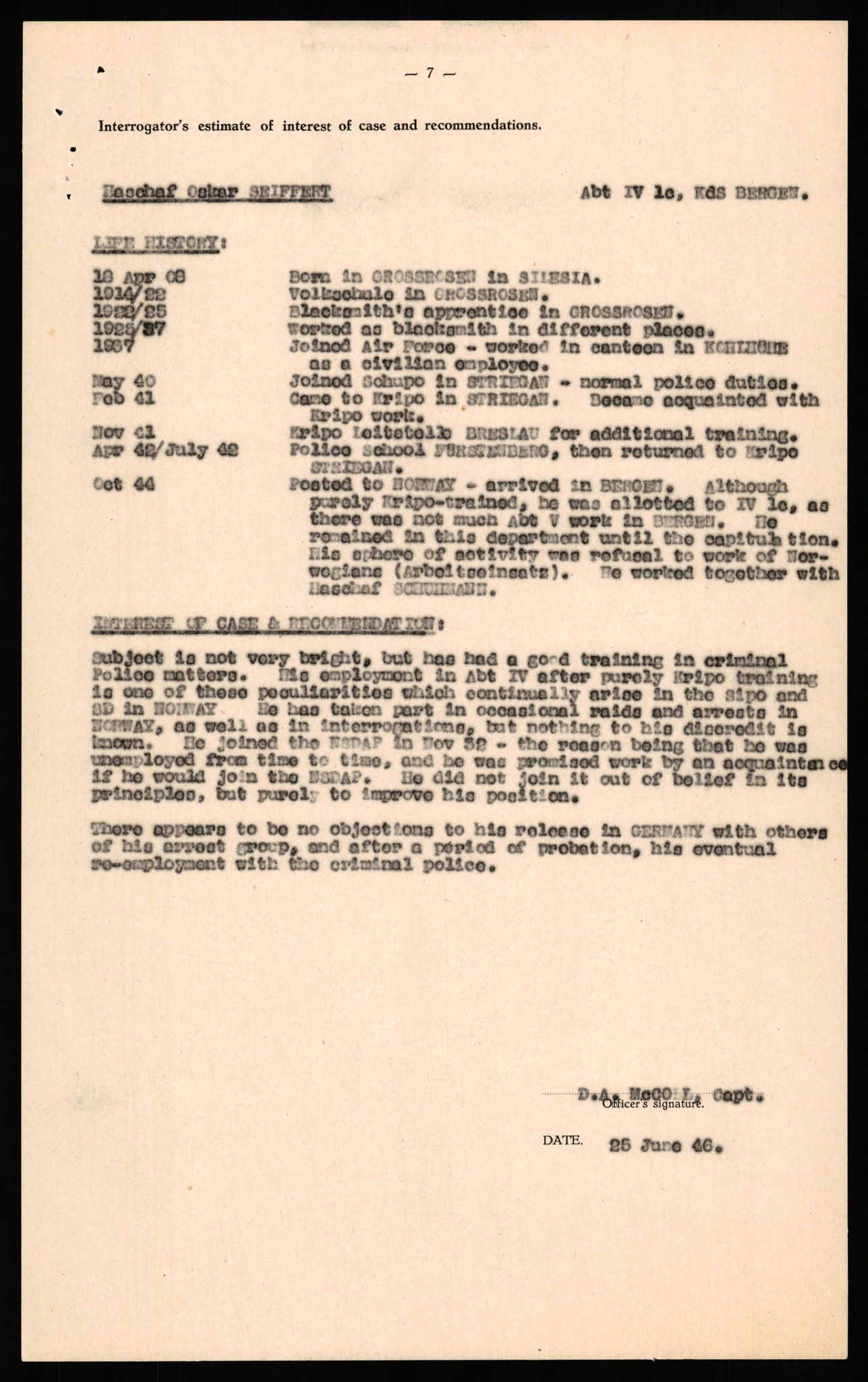 Forsvaret, Forsvarets overkommando II, RA/RAFA-3915/D/Db/L0031: CI Questionaires. Tyske okkupasjonsstyrker i Norge. Tyskere., 1945-1946, s. 509