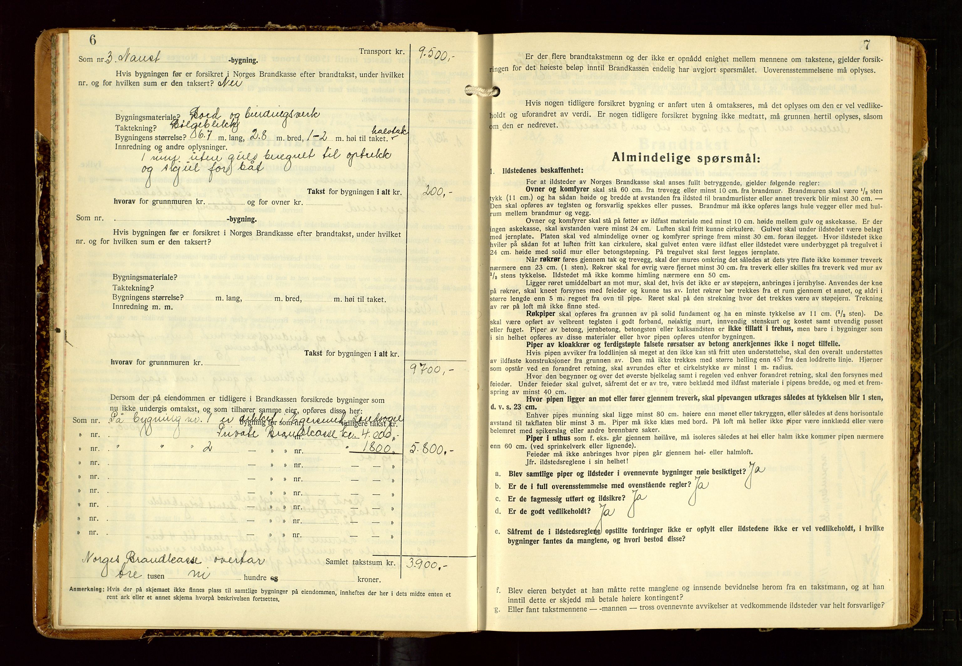 Eigersund lensmannskontor, AV/SAST-A-100171/Gob/L0007: "Brandtakstprotokoll", 1938-1955, s. 6-7