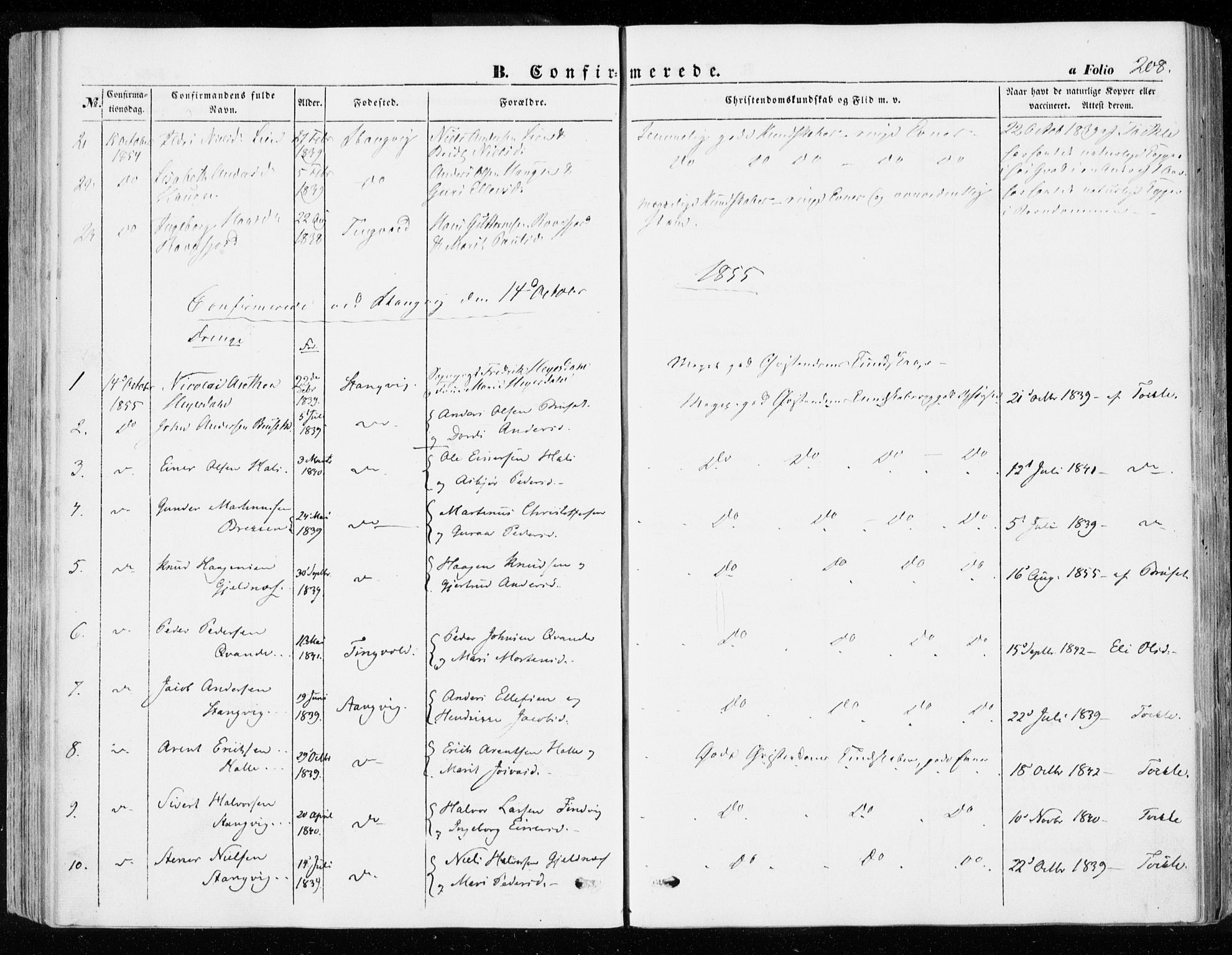 Ministerialprotokoller, klokkerbøker og fødselsregistre - Møre og Romsdal, AV/SAT-A-1454/592/L1026: Ministerialbok nr. 592A04, 1849-1867, s. 208