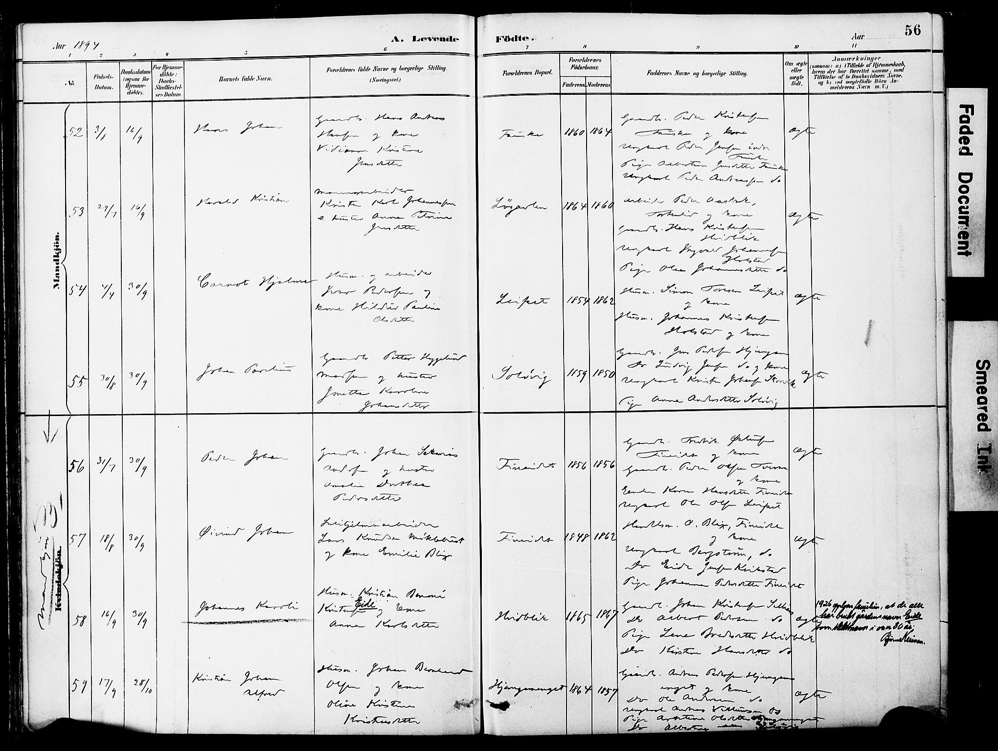 Ministerialprotokoller, klokkerbøker og fødselsregistre - Nordland, AV/SAT-A-1459/849/L0690: Ministerialbok nr. 849A02, 1890-1897, s. 56