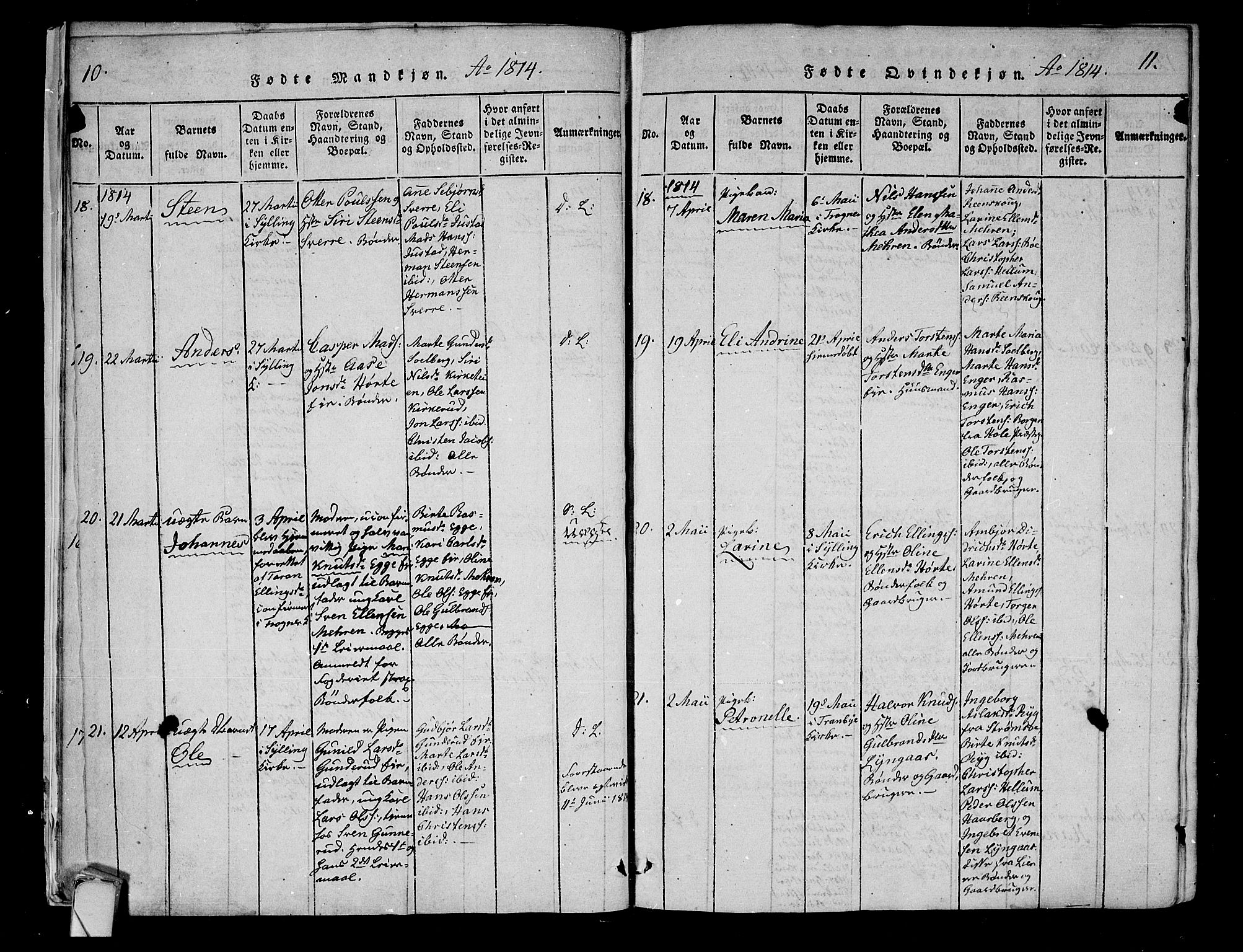 Lier kirkebøker, AV/SAKO-A-230/F/Fa/L0008: Ministerialbok nr. I 8, 1813-1825, s. 10-11