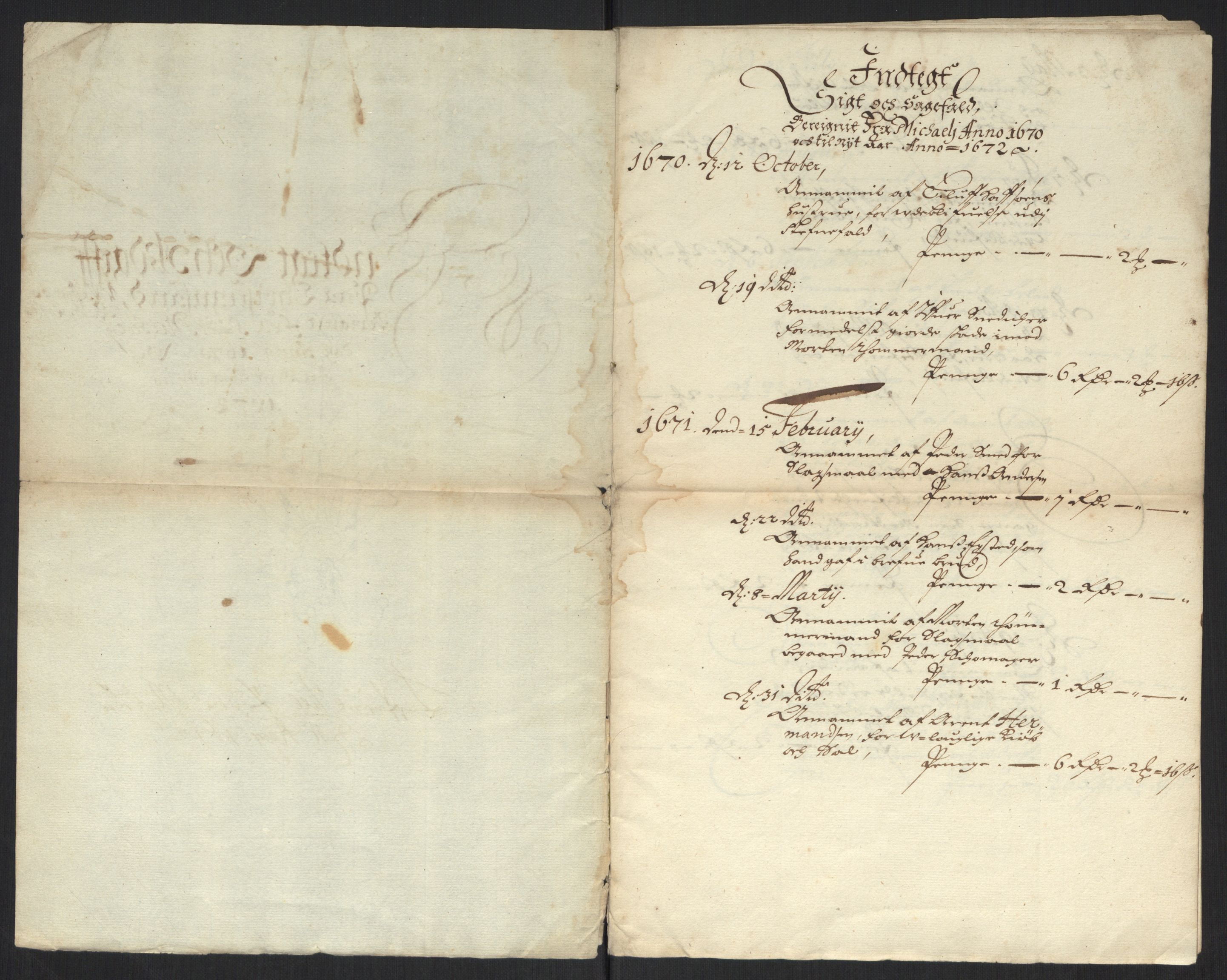 Rentekammeret inntil 1814, Reviderte regnskaper, Byregnskaper, RA/EA-4066/R/Rm/L0284: [M17] Sikt og sakefall, 1658-1680, s. 53