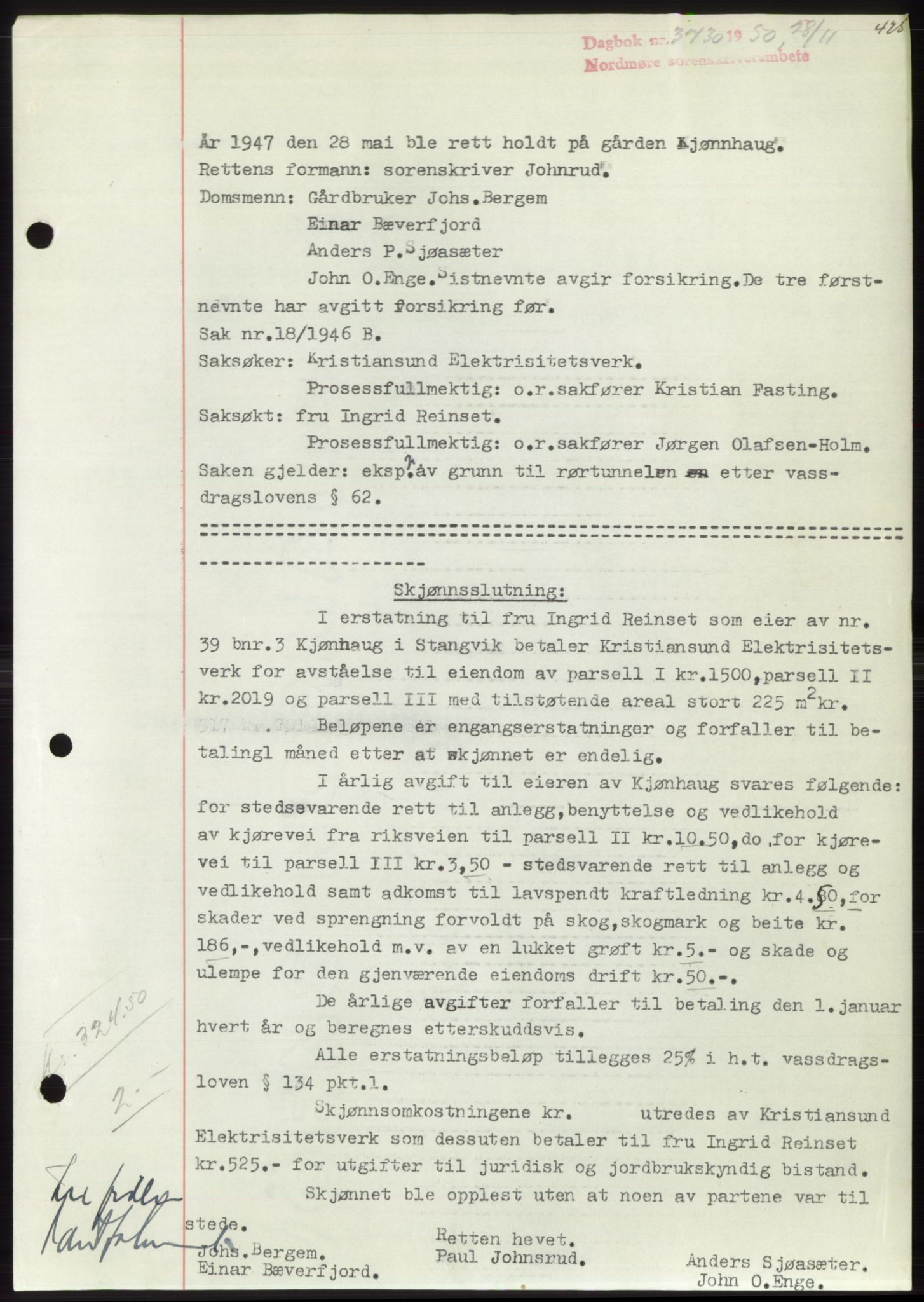 Nordmøre sorenskriveri, SAT/A-4132/1/2/2Ca: Pantebok nr. B106, 1950-1950, Dagboknr: 3730/1950