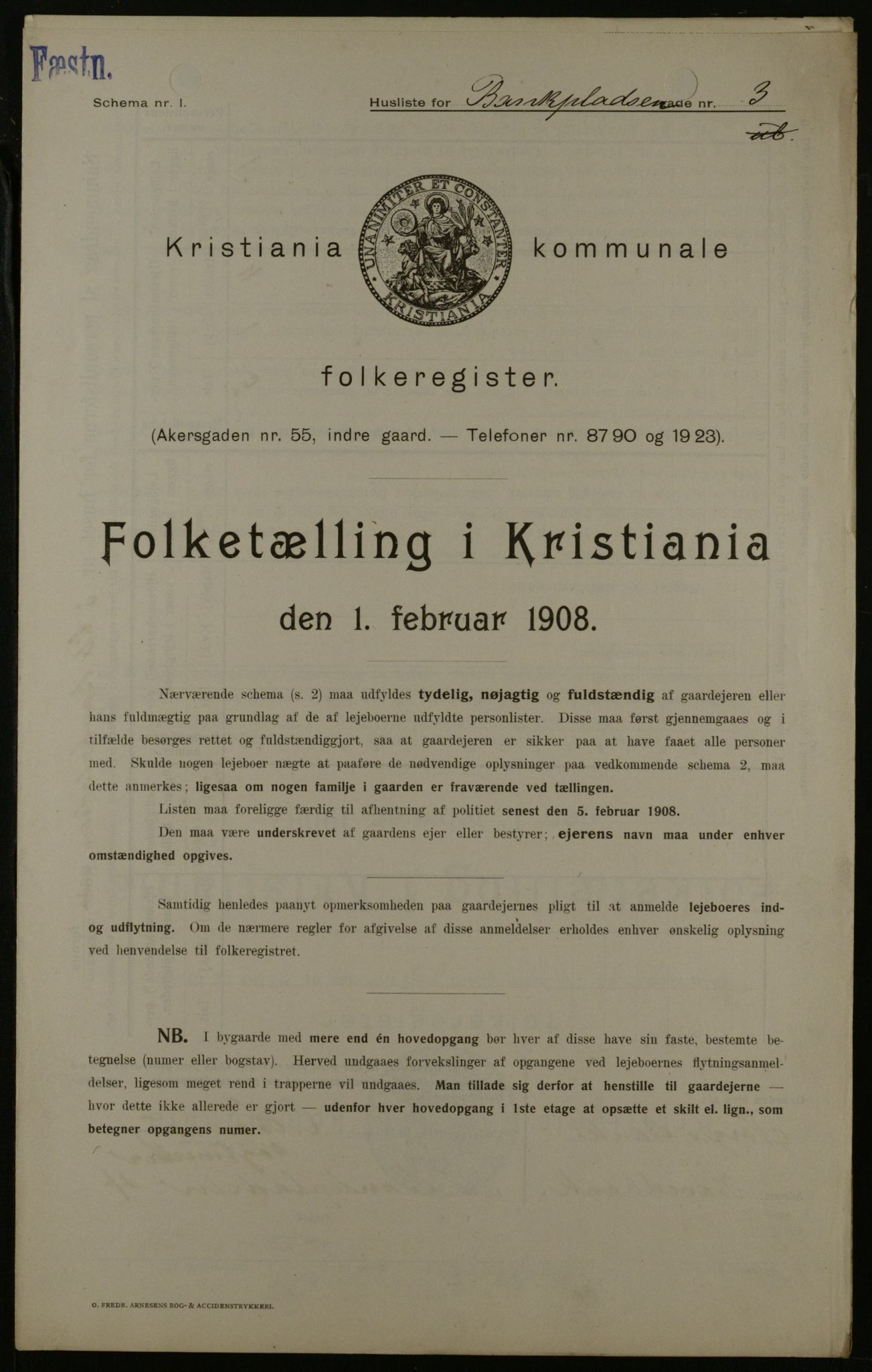OBA, Kommunal folketelling 1.2.1908 for Kristiania kjøpstad, 1908, s. 3333