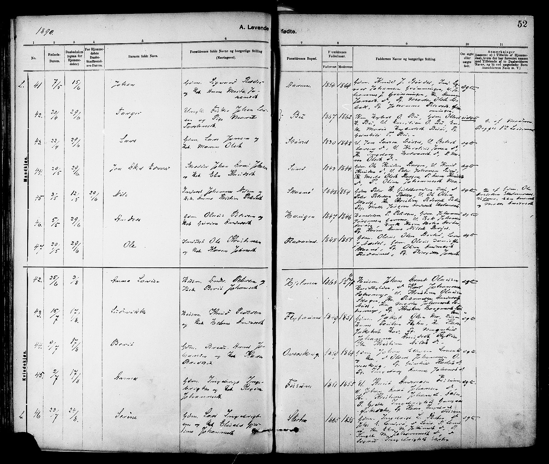 Ministerialprotokoller, klokkerbøker og fødselsregistre - Sør-Trøndelag, SAT/A-1456/647/L0634: Ministerialbok nr. 647A01, 1885-1896, s. 52
