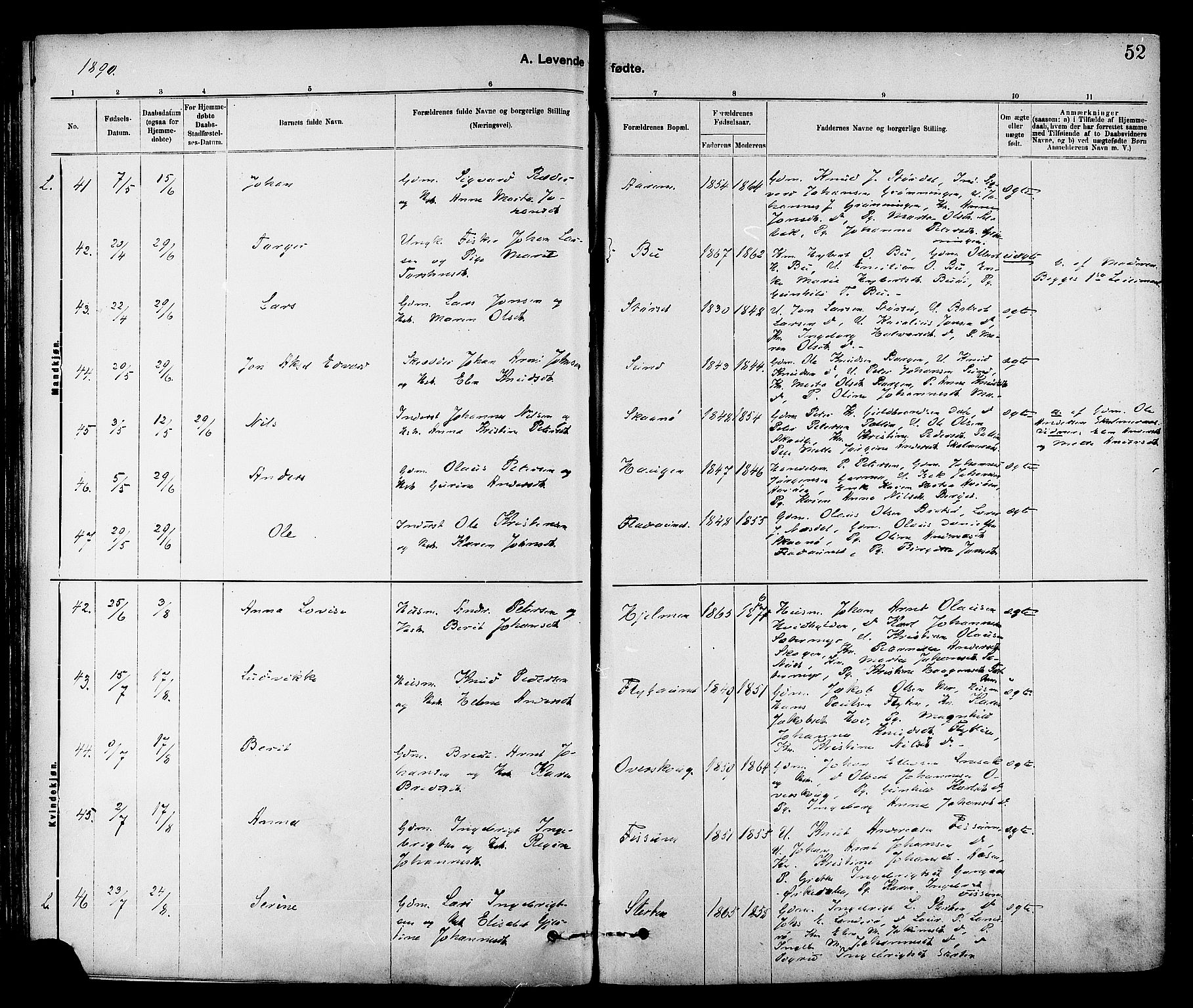 Ministerialprotokoller, klokkerbøker og fødselsregistre - Sør-Trøndelag, AV/SAT-A-1456/647/L0634: Ministerialbok nr. 647A01, 1885-1896, s. 52