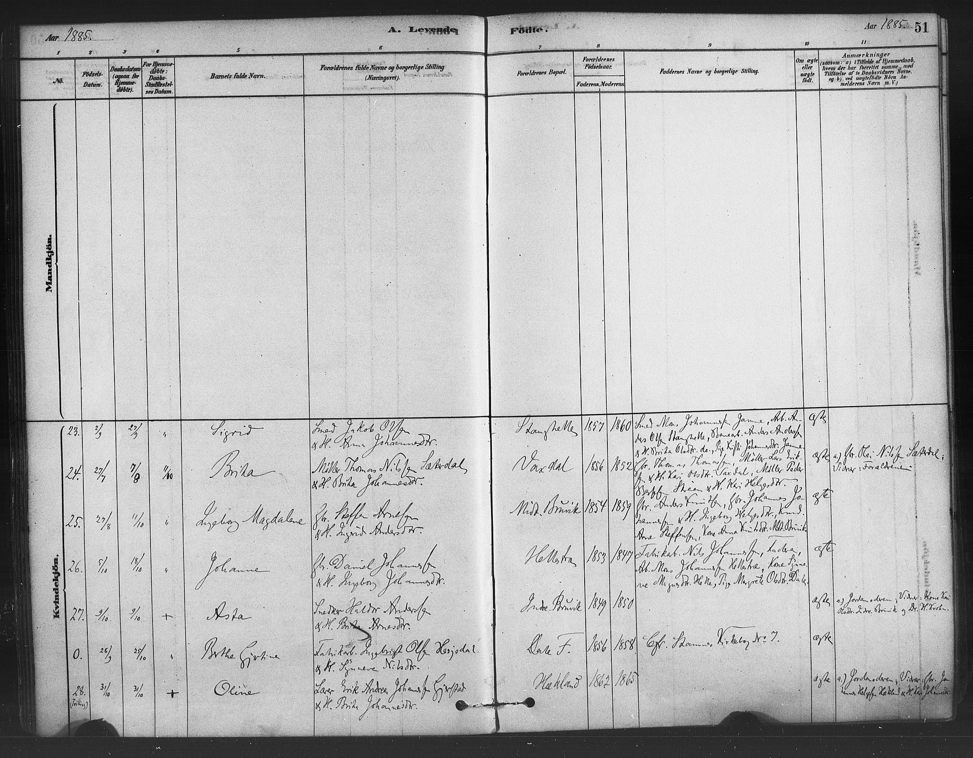 Bruvik Sokneprestembete, AV/SAB-A-74701/H/Haa: Ministerialbok nr. B 1, 1878-1904, s. 51