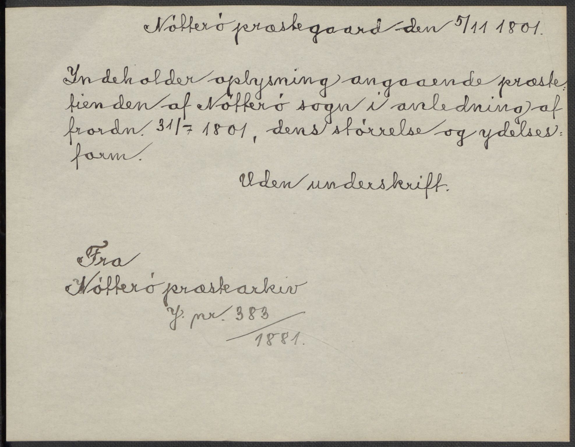 Riksarkivets diplomsamling, AV/RA-EA-5965/F15/L0023: Prestearkiv - Vestfold, 1582-1820, s. 89
