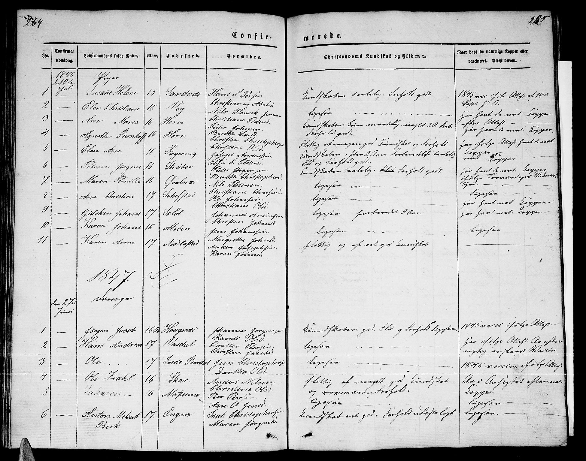 Ministerialprotokoller, klokkerbøker og fødselsregistre - Nordland, SAT/A-1459/838/L0555: Klokkerbok nr. 838C02, 1842-1861, s. 264-265
