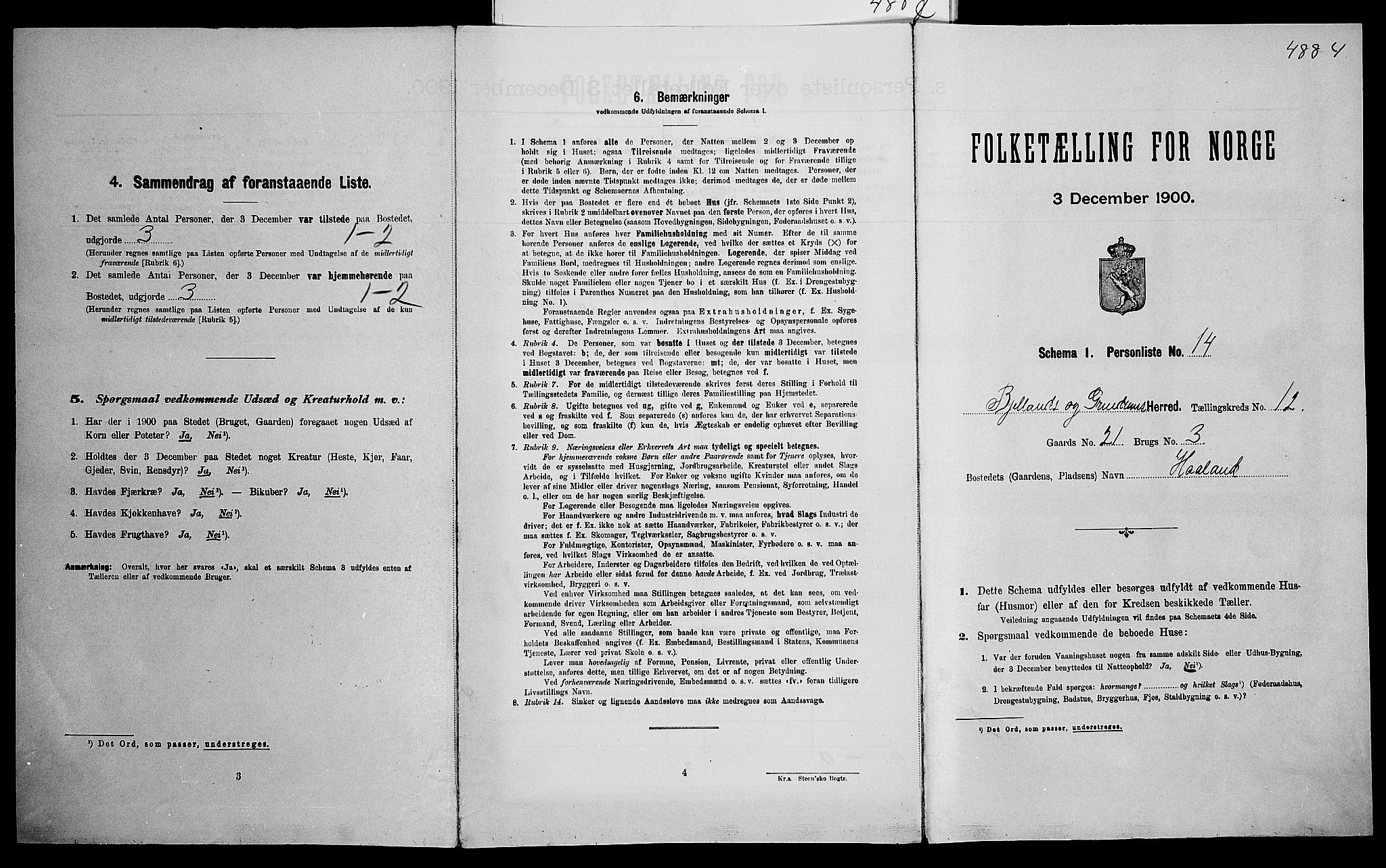 SAK, Folketelling 1900 for 1024 Bjelland og Grindheim herred, 1900, s. 636