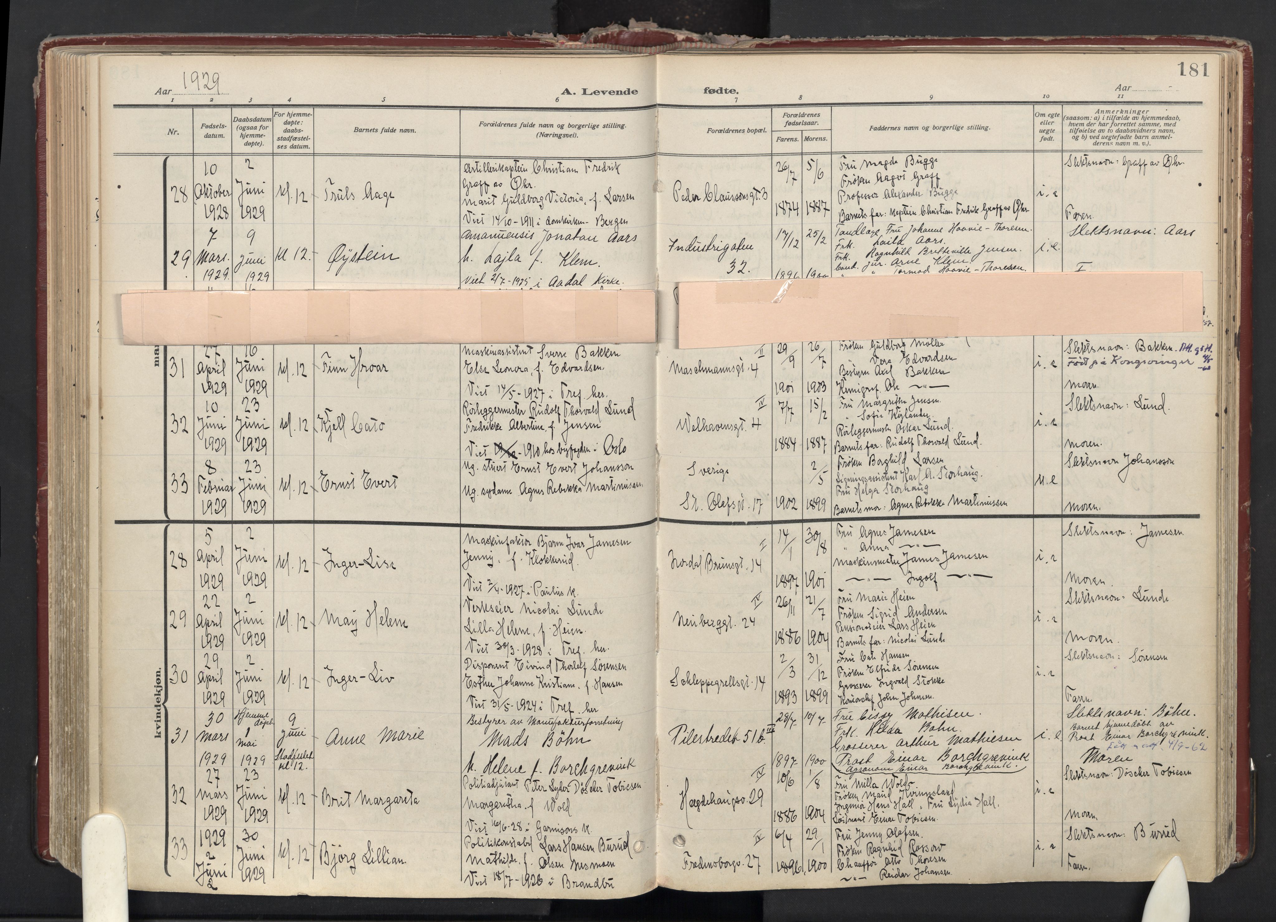 Trefoldighet prestekontor Kirkebøker, AV/SAO-A-10882/F/Fa/L0008: Ministerialbok nr. I 8, 1914-1940, s. 181