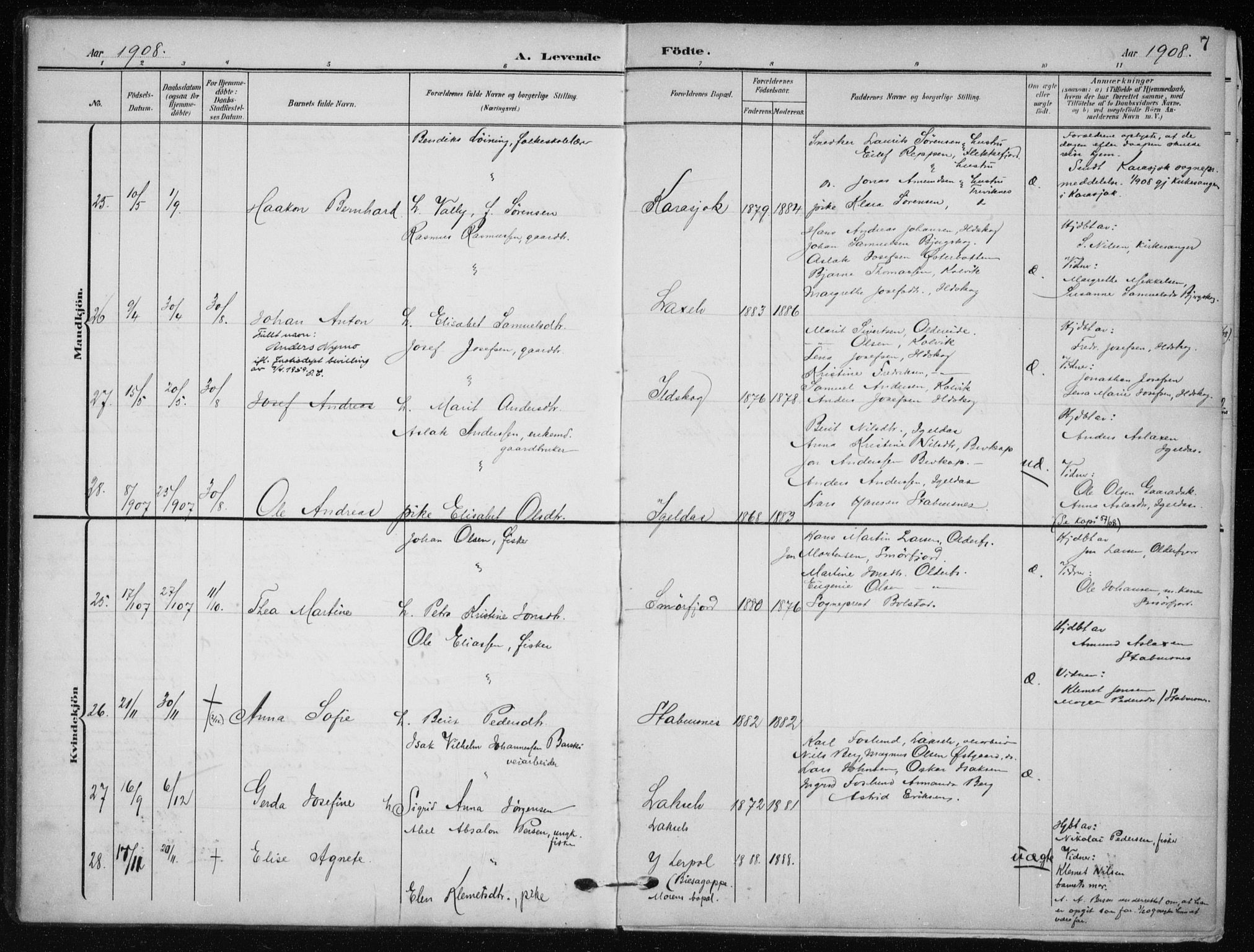 Kistrand/Porsanger sokneprestembete, AV/SATØ-S-1351/H/Ha/L0014.kirke: Ministerialbok nr. 14, 1908-1917, s. 7