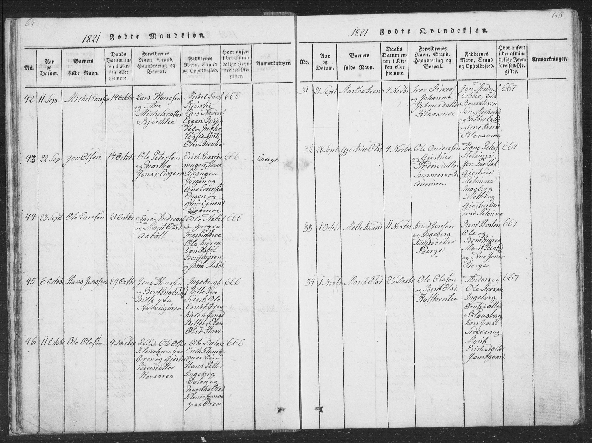 Ministerialprotokoller, klokkerbøker og fødselsregistre - Sør-Trøndelag, SAT/A-1456/668/L0816: Klokkerbok nr. 668C05, 1816-1893, s. 64-65
