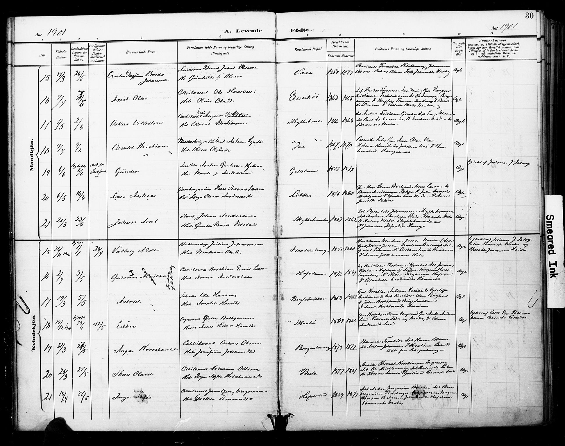 Skjeberg prestekontor Kirkebøker, AV/SAO-A-10923/F/Fa/L0010: Ministerialbok nr. I 10, 1898-1911, s. 30