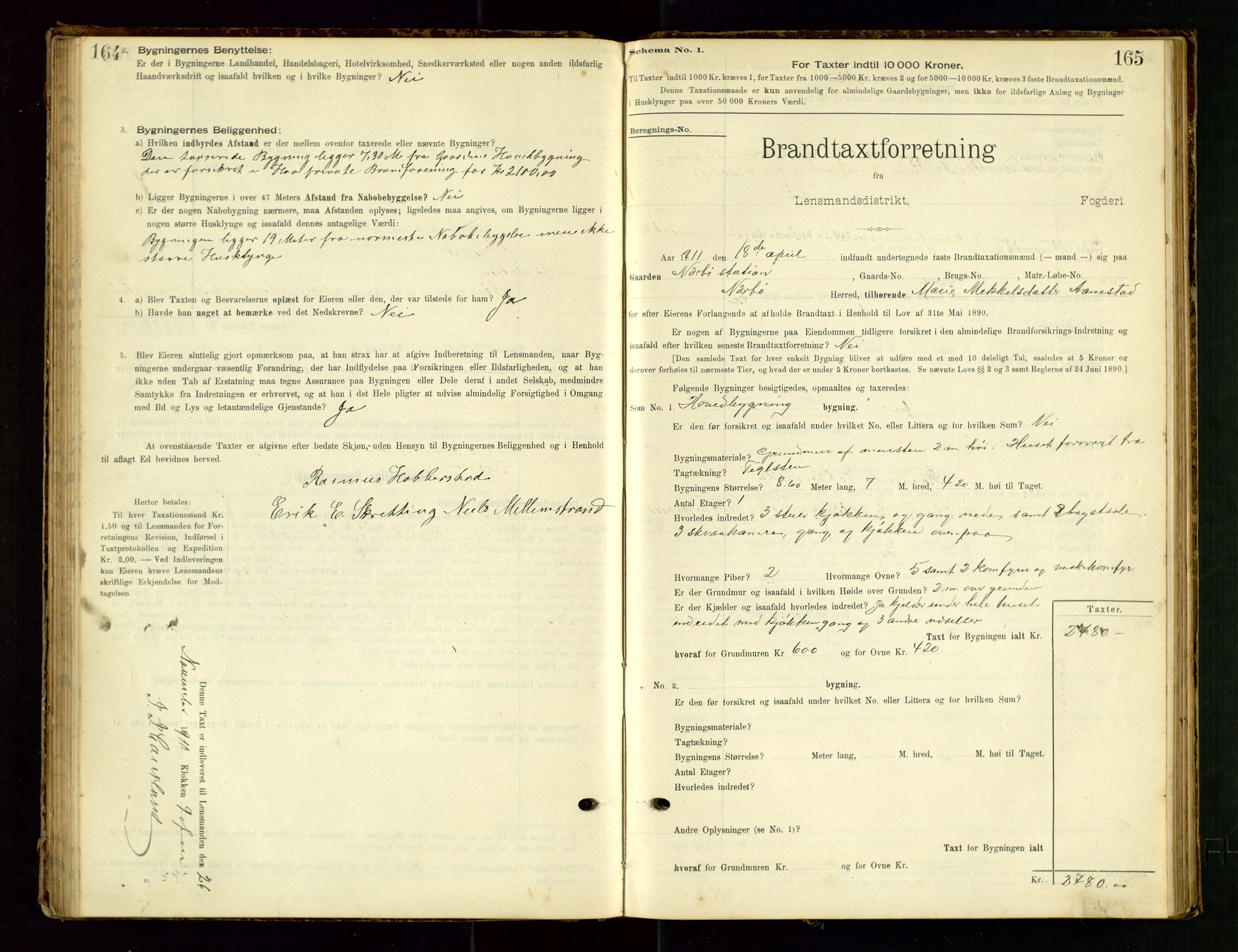Hå lensmannskontor, SAST/A-100456/Goa/L0003: Takstprotokoll (skjema), 1895-1911, s. 164-165