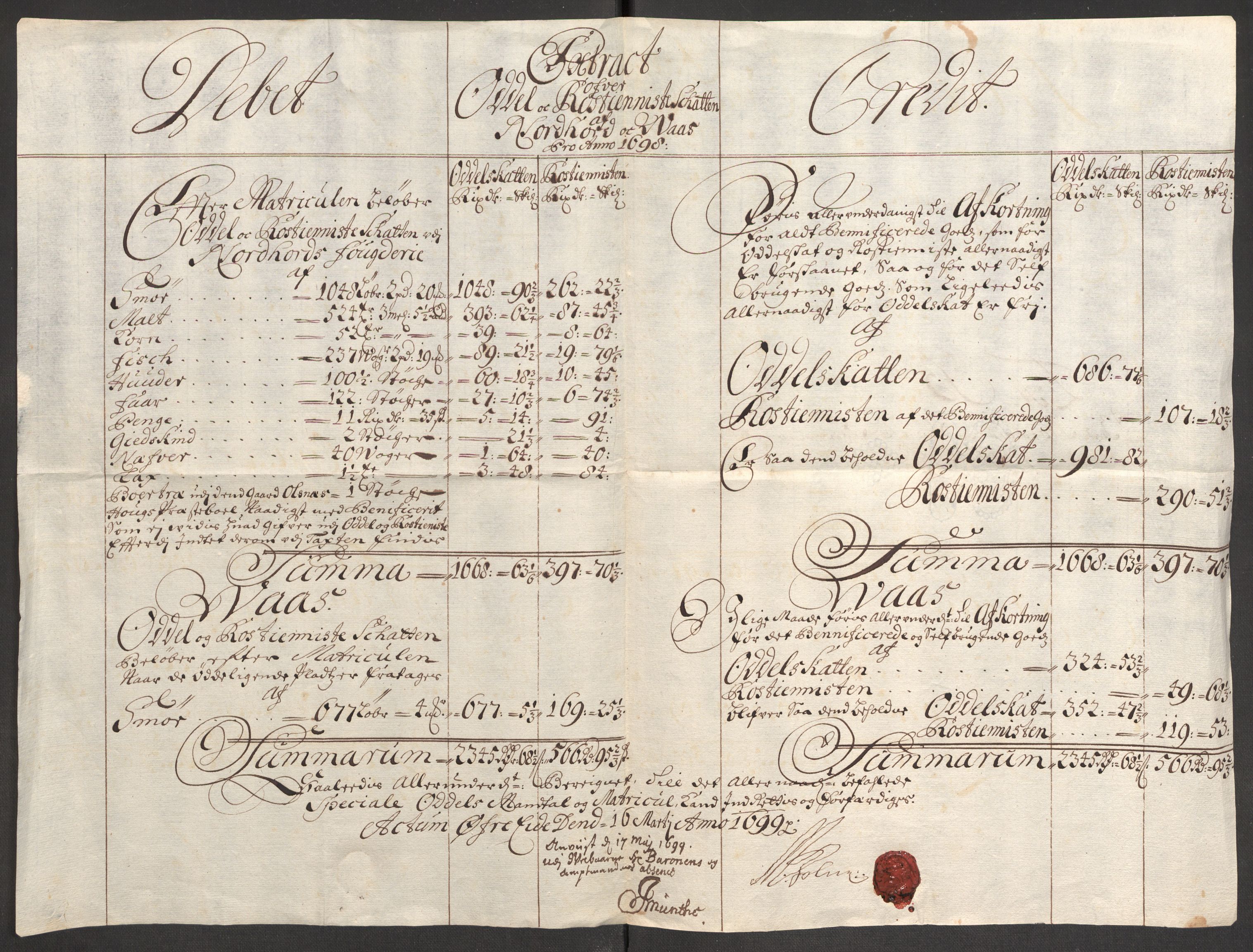 Rentekammeret inntil 1814, Reviderte regnskaper, Fogderegnskap, AV/RA-EA-4092/R51/L3184: Fogderegnskap Nordhordland og Voss, 1698-1699, s. 135