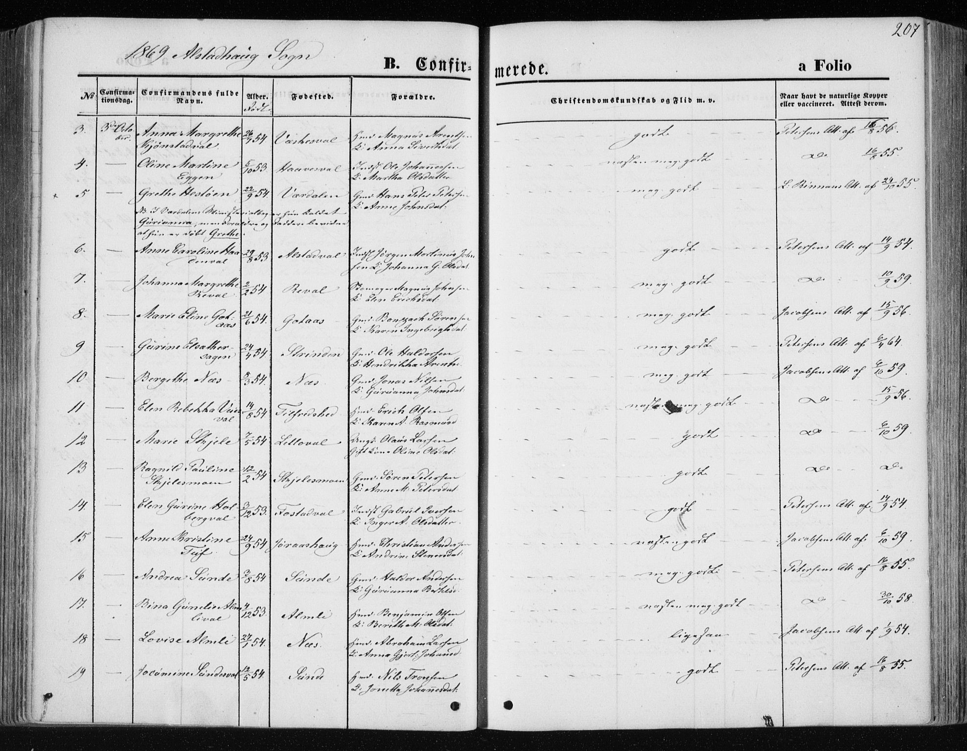 Ministerialprotokoller, klokkerbøker og fødselsregistre - Nord-Trøndelag, AV/SAT-A-1458/717/L0157: Ministerialbok nr. 717A08 /1, 1863-1877, s. 207