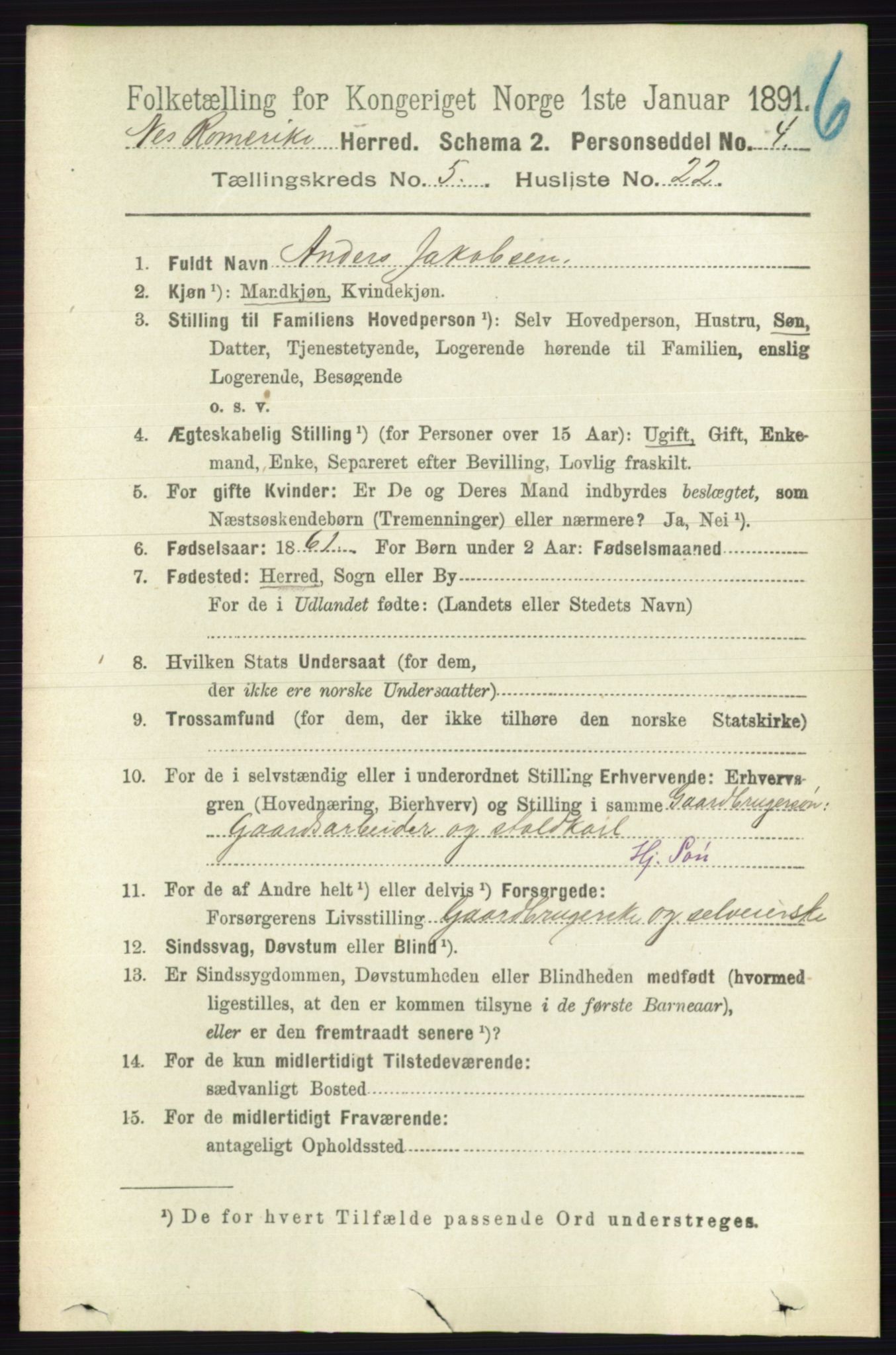 RA, Folketelling 1891 for 0236 Nes herred, 1891, s. 2912