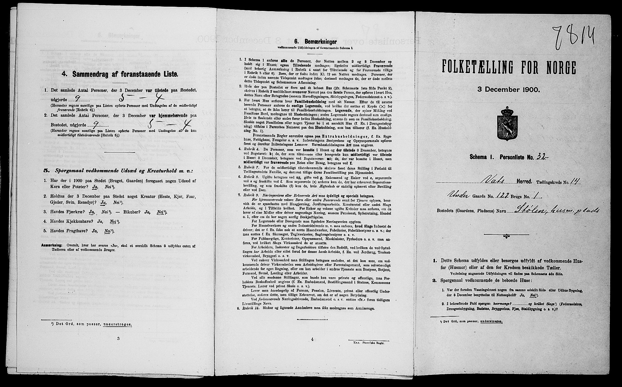 SAST, Folketelling 1900 for 1155 Vats herred, 1900, s. 342