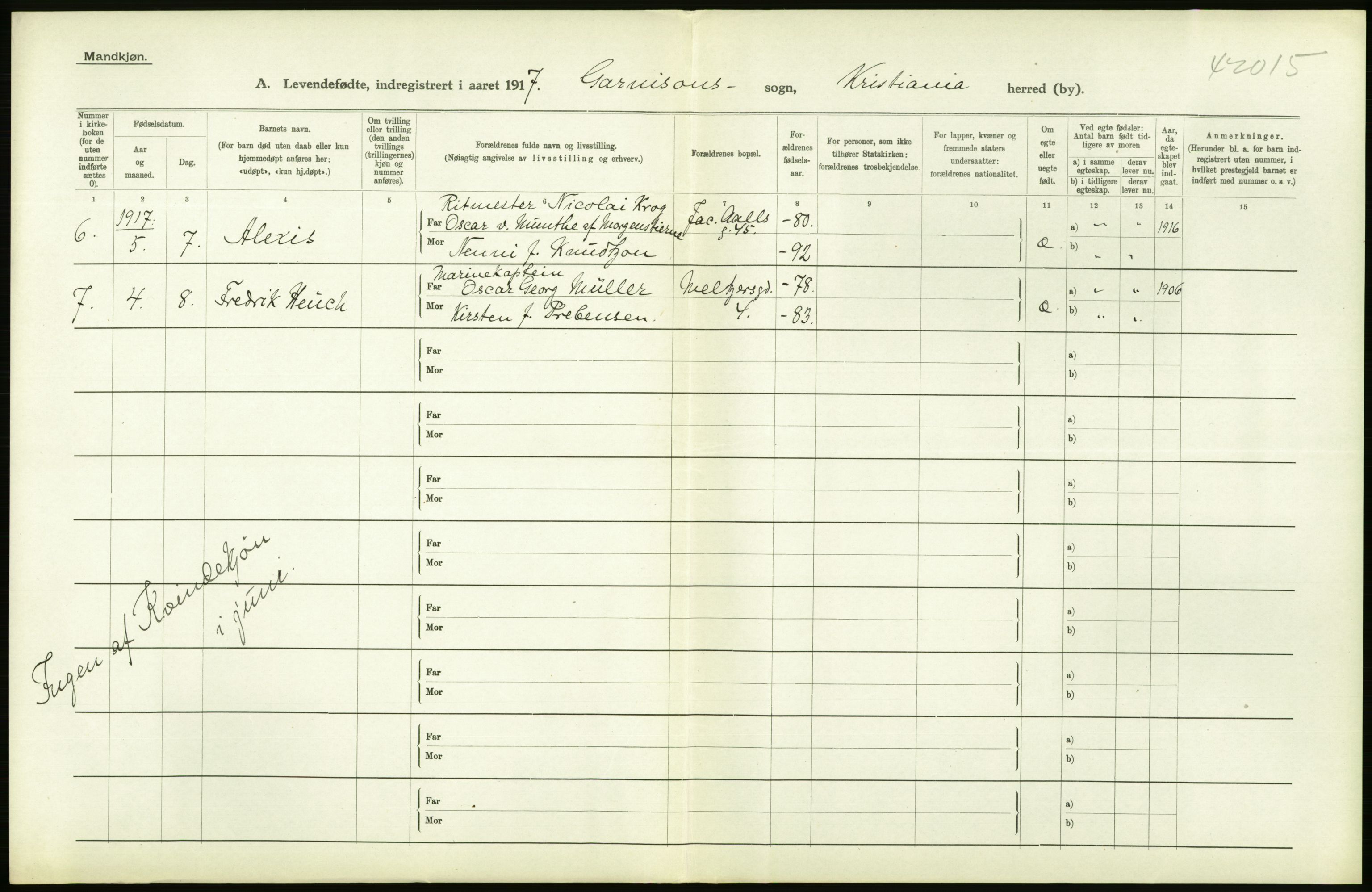 Statistisk sentralbyrå, Sosiodemografiske emner, Befolkning, RA/S-2228/D/Df/Dfb/Dfbg/L0007: Kristiania: Levendefødte menn og kvinner., 1917, s. 54