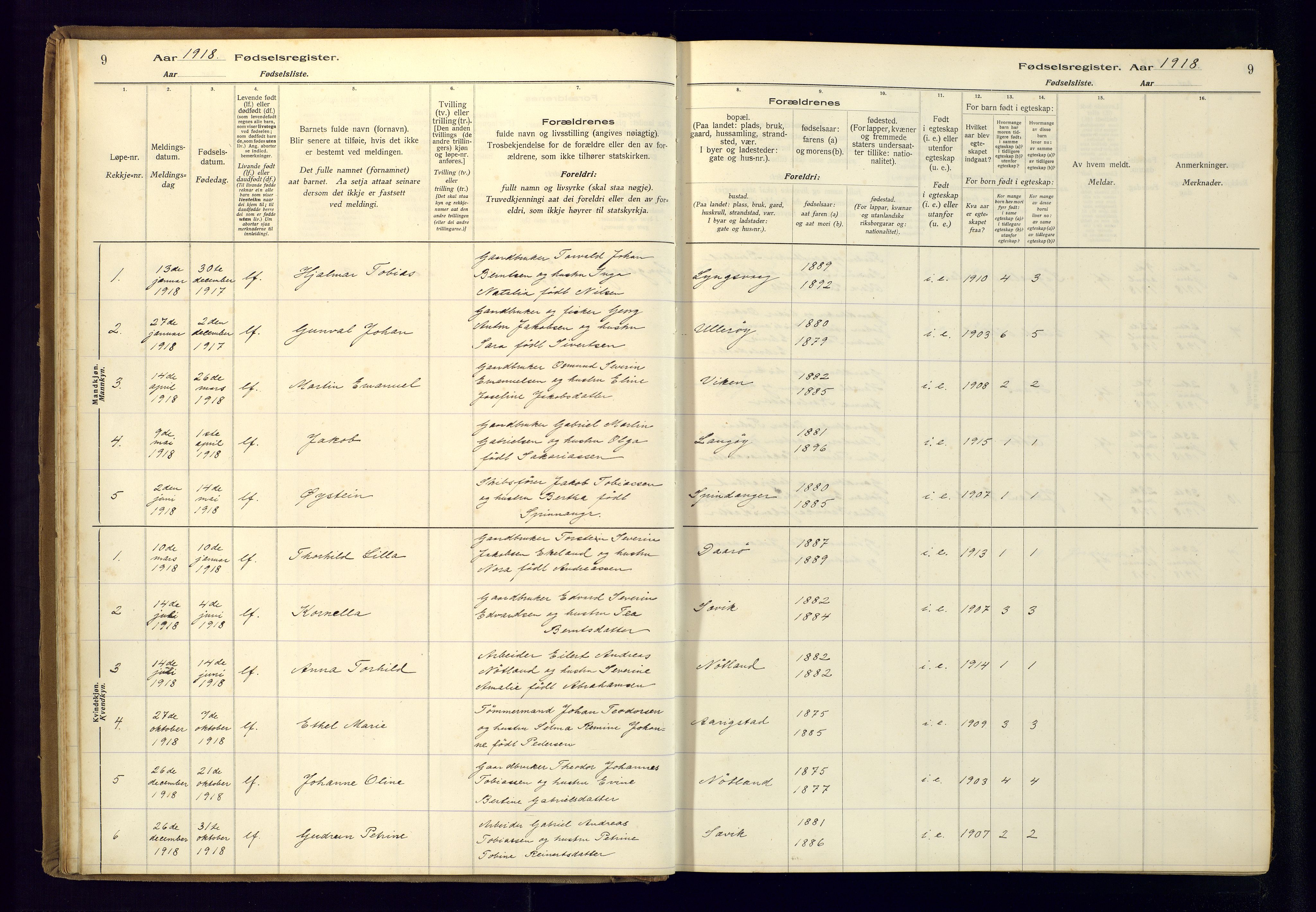 Farsund sokneprestkontor, AV/SAK-1111-0009/J/Ja/L0004: Fødselsregister nr. A-VI-11, 1916-1982, s. 9