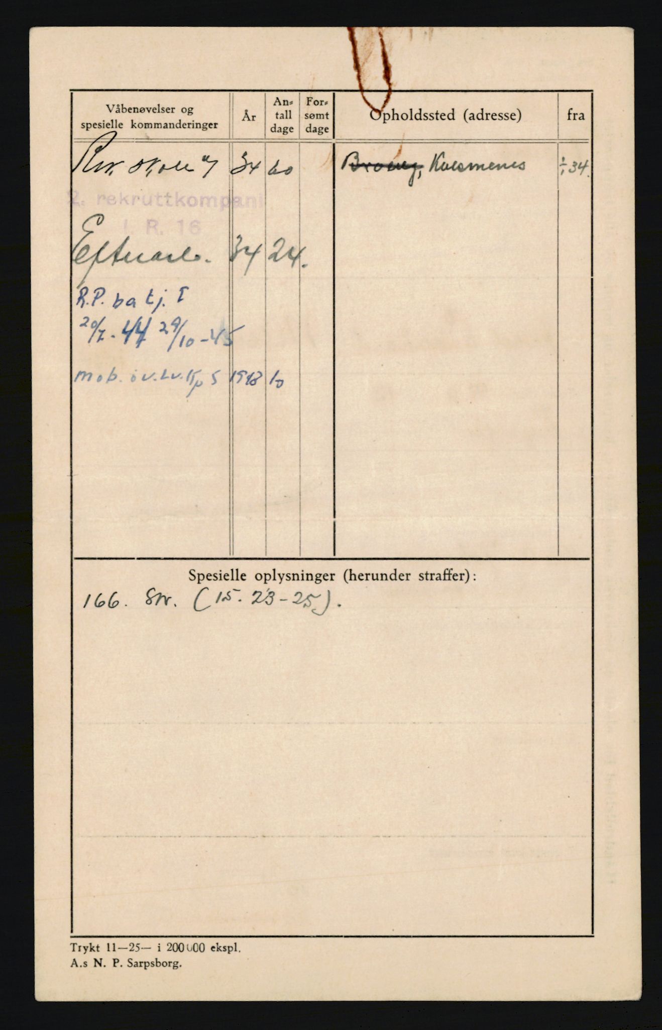 Forsvaret, Troms infanteriregiment nr. 16, AV/RA-RAFA-3146/P/Pa/L0018: Rulleblad for regimentets menige mannskaper, årsklasse 1934, 1934, s. 230